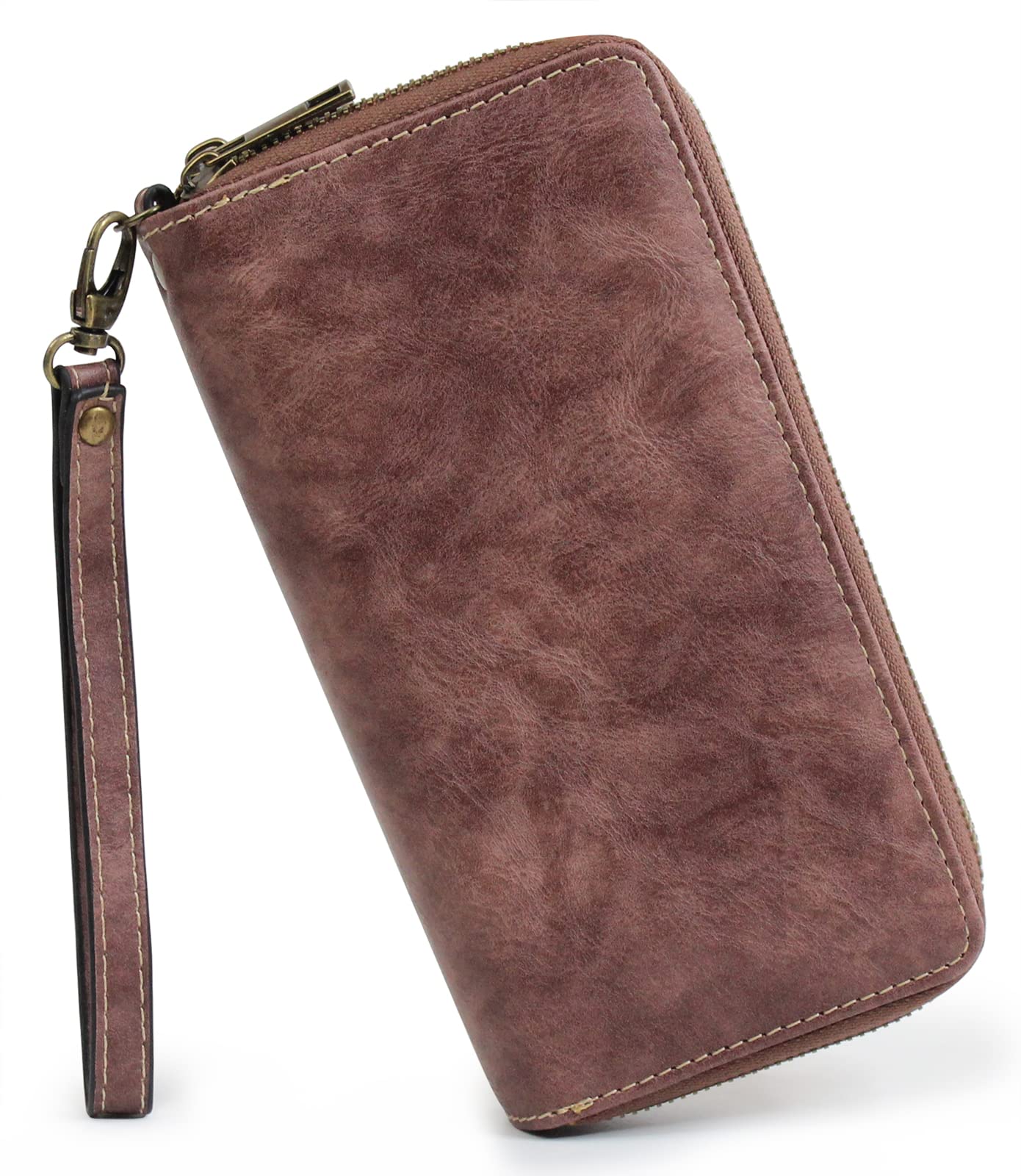 RFID Blocking Women's Long Clutch Wallet with Double Zipper & Hand Strap - Secure Card Holder for Cash, Coins, Bills & Smartphone (Grey Purple) | Perfect for Travel, Shopping & Everyday Use