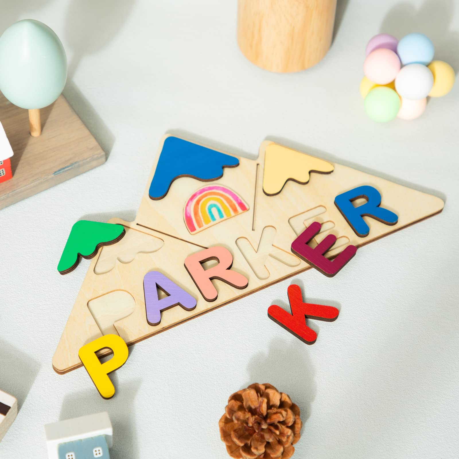 Personalized Wooden Name Puzzle for Kids - Custom Educational Learning Toy for Toddlers, Baby Boys & Girls - Thanksgiving, Christmas, Birthday Gift - Flat Rate up to 9 Letters (Style 10) - Perfect for Early Childhood Development, Montessori Learning & Holiday Gift Giving