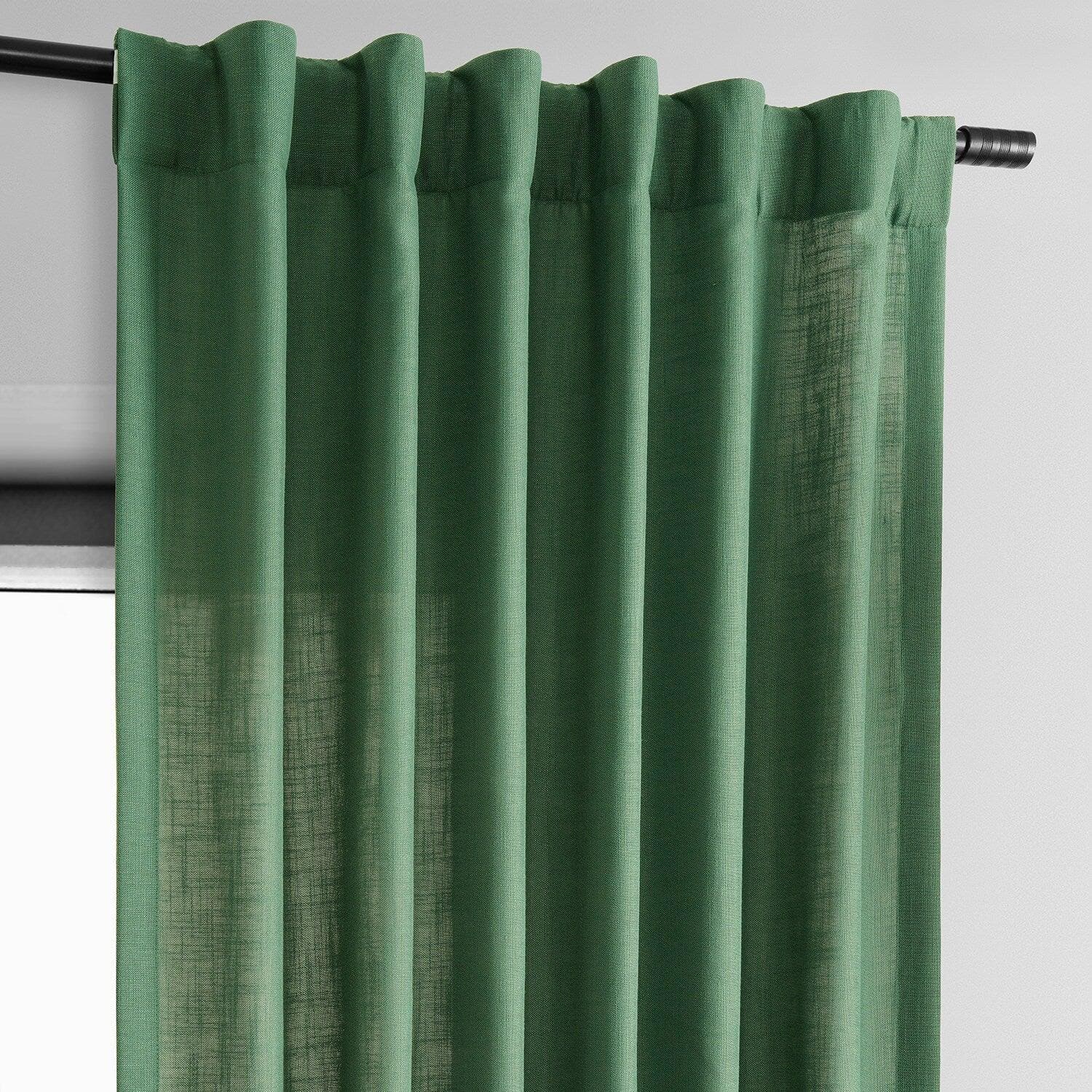 Green Classic Faux Linen Curtains - Elegant Window Treatments for Living Room, Bedroom & Home Decor