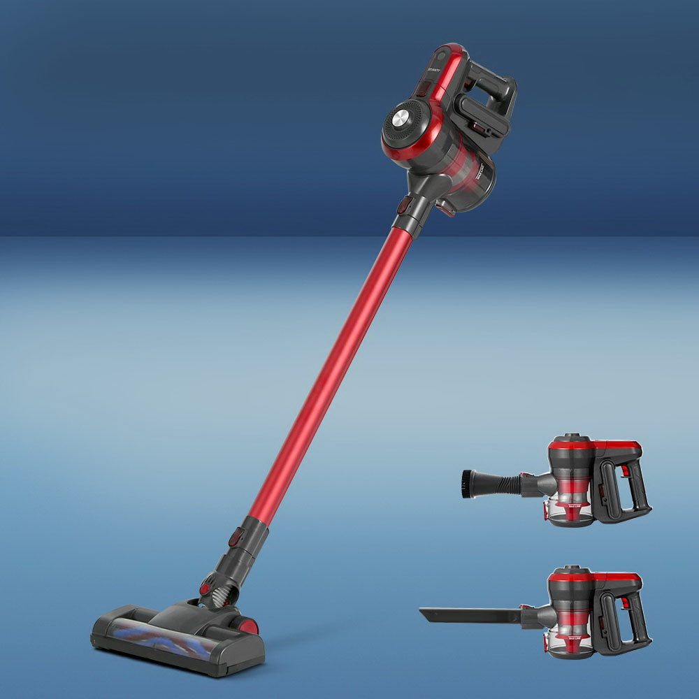Devanti 250W Brushless Cordless Stick Vacuum Cleaner - Lightweight Powerful Handheld Vacuum for Hardwood Floors, Carpets & Pet Hair - Red (Ideal for Home, Apartment & Car Cleaning)