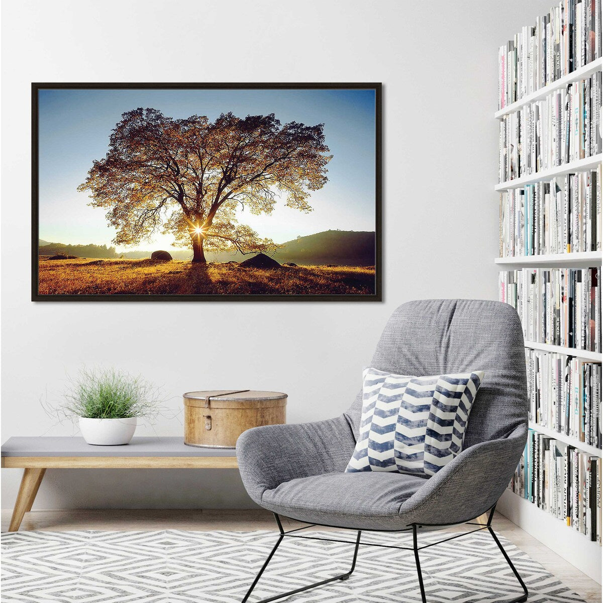 Black Oak Sunset Print on Floating Canvas - Modern Wall Art for Living Room, Bedroom & Office Decor