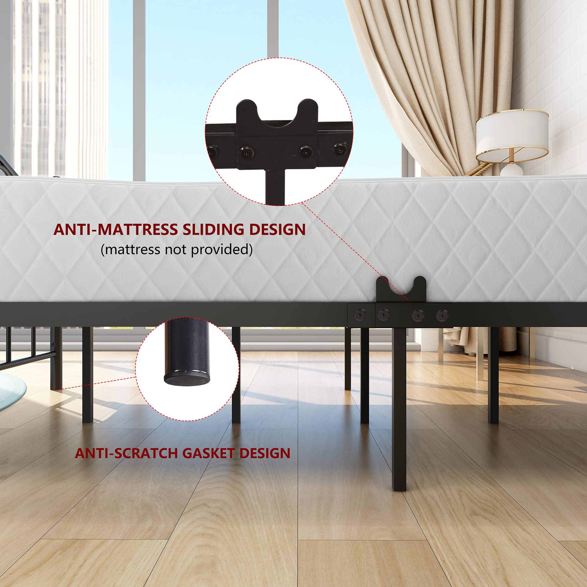 Full Size Metal Platform Bed Frame with Headboard & Footboard - Modern Mattress Foundation with Floral Design, No Box Spring Needed, Quiet & Sturdy, Easy Assembly - Perfect for Master Bedroom, Guest Room or Dorm (Black)