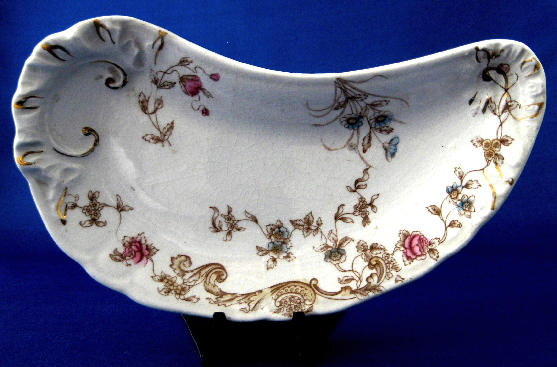 Vintage Edwardian Brown Transferware Bone Dish Crescent - 1907 English Ironstone by Meakin | Antique Collectible for Home Decor, Tea Parties & Victorian Table Settings