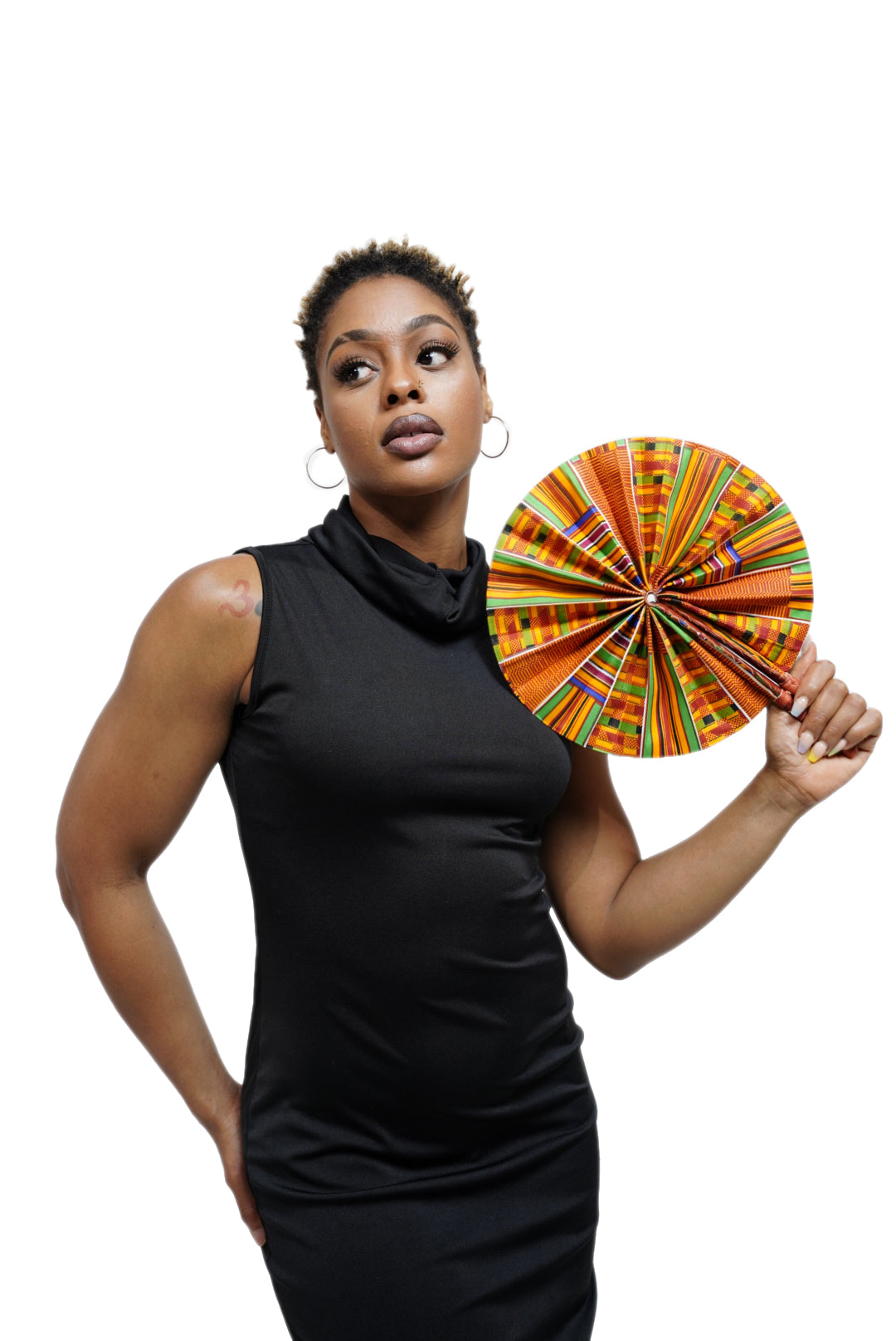 Kujoe African Kente Print Handheld Cooling Fan - Traditional Ghanaian Pattern Portable Fan for Hot Flashes, Travel & Outdoor Use