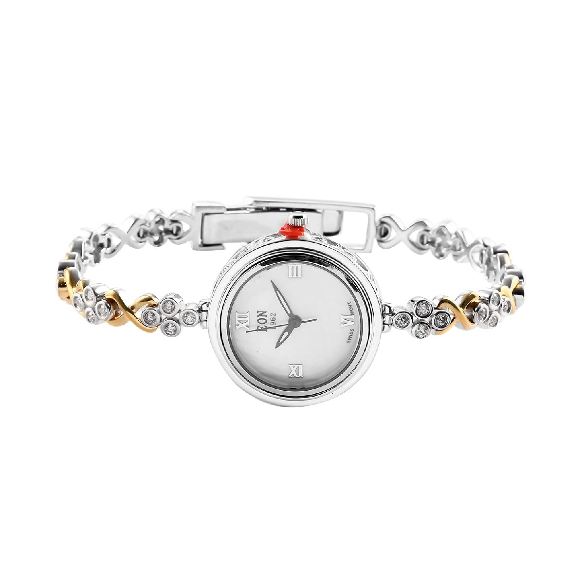925 Sterling Silver Moissanite EON 1962 Movement Women's Bracelet Watch - Platinum Plated Stainless Steel | Elegant Jewelry Gift for Her, Perfect for Parties, Weddings & Special Occasions