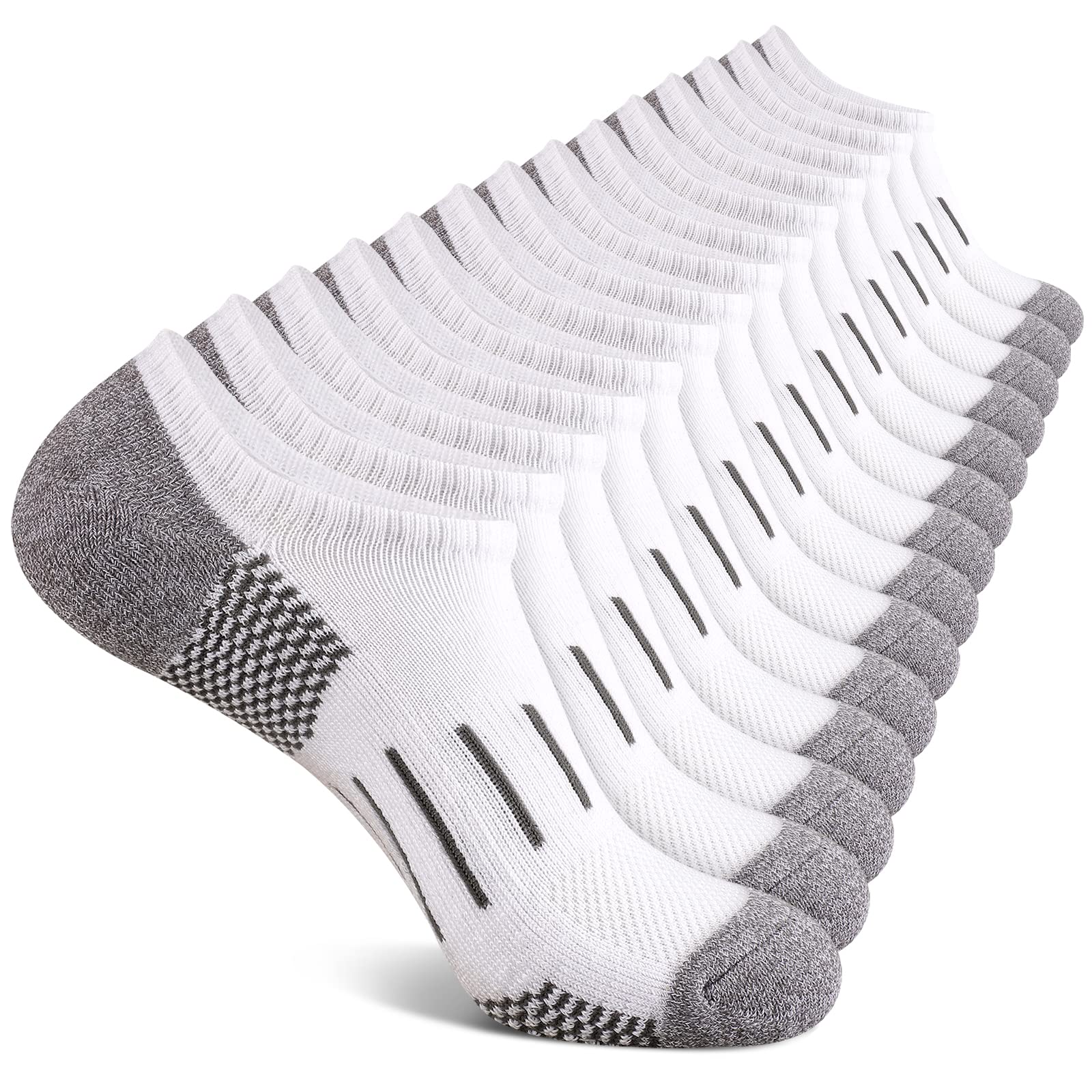Heatuff No Show Socks for Men - 7 Pairs Low Cut Athletic Socks with Cushion & Non-Slip Grip - Breathable Invisible Socks for Running, Gym, Workout & Daily Wear