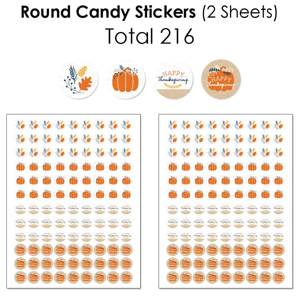 Happy Thanksgiving Mini Candy Bar Wrappers & Stickers - 304pc Fall Harvest Party Favor Kit for DIY Treats, Classroom Rewards & Holiday Decorations