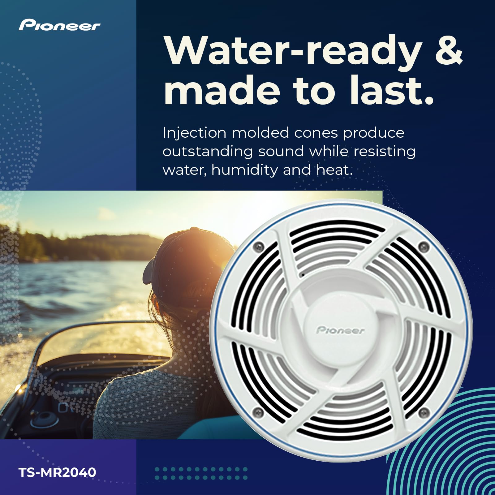 Pioneer TS-MR2040 8 Inch Waterproof Marine Speakers - High Power 2-Way Coaxial Audio for Boats, Yachts & Outdoor Marine Use - Perfect for Saltwater & Weather Resistance