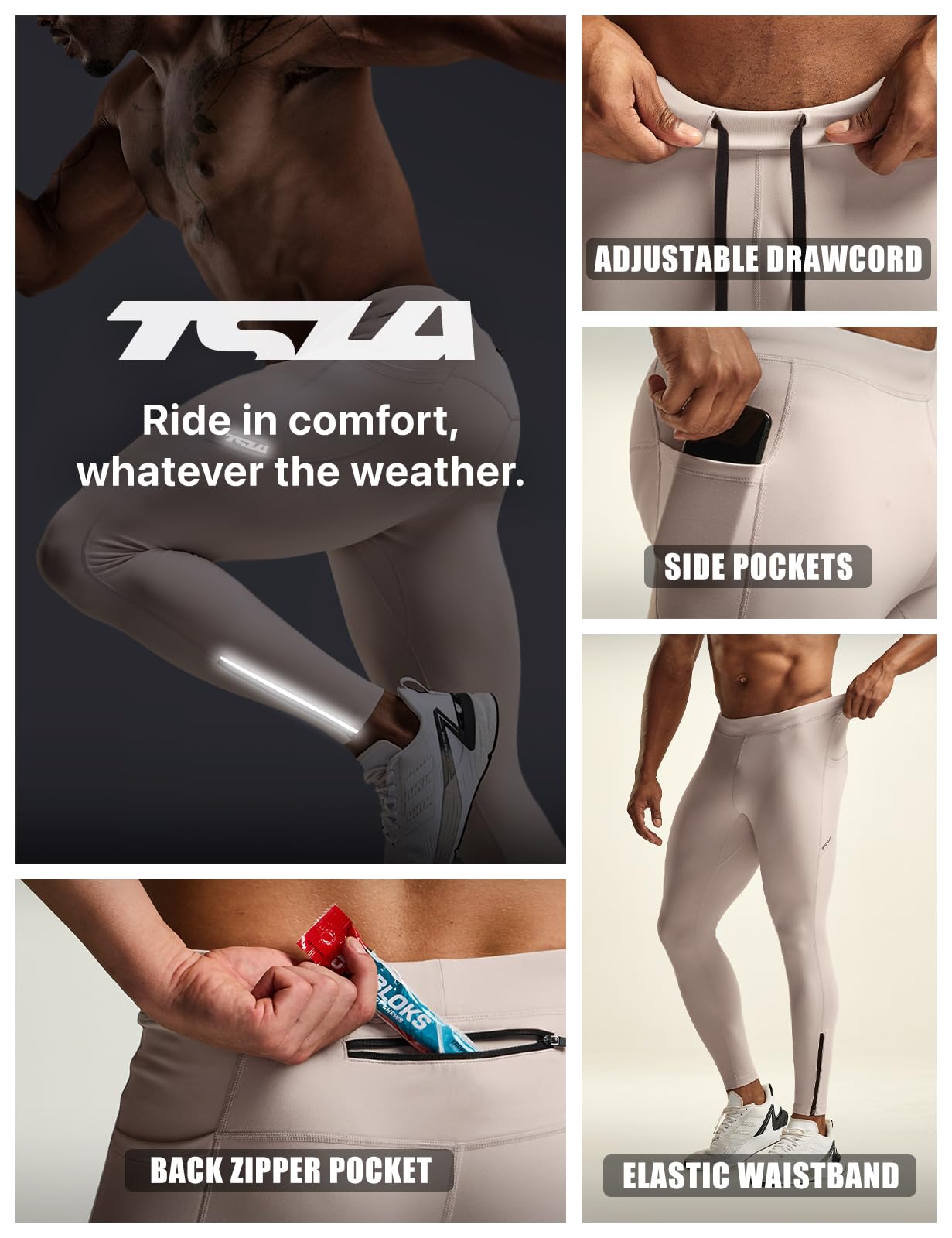 TSLA Men's Thermal Running Tights - Fleece Lined Winter Compression Pants with Zipper Pocket for Cycling, Jogging & Cold Weather Outdoor Activities