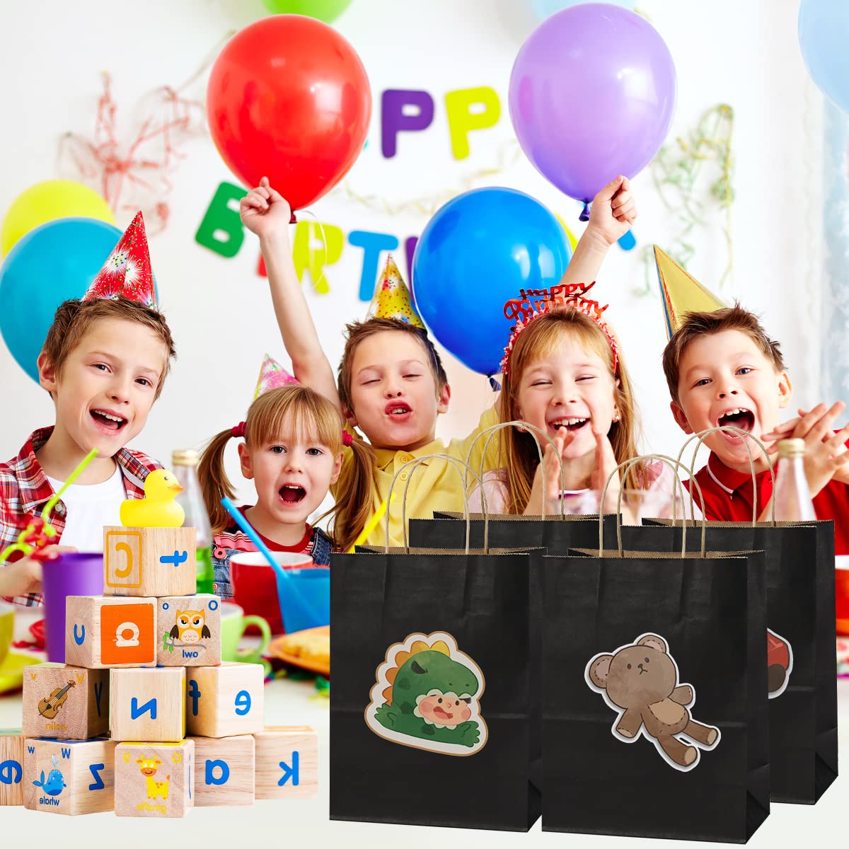 Premium Black Kraft Paper Gift Bags with Handles - 5x3x8, 8x4x10 & 10x5x13 Inches (30 Pack) - Eco-Friendly Party Favor Bags for Birthdays, Retail Shopping, Grocery Takeout & Wedding Favors