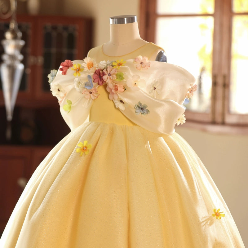 **Yellow Princess Ball Gown Dress for Girls – Flower Girl Wedding Dress for Special Occasions & Birthday Parties**