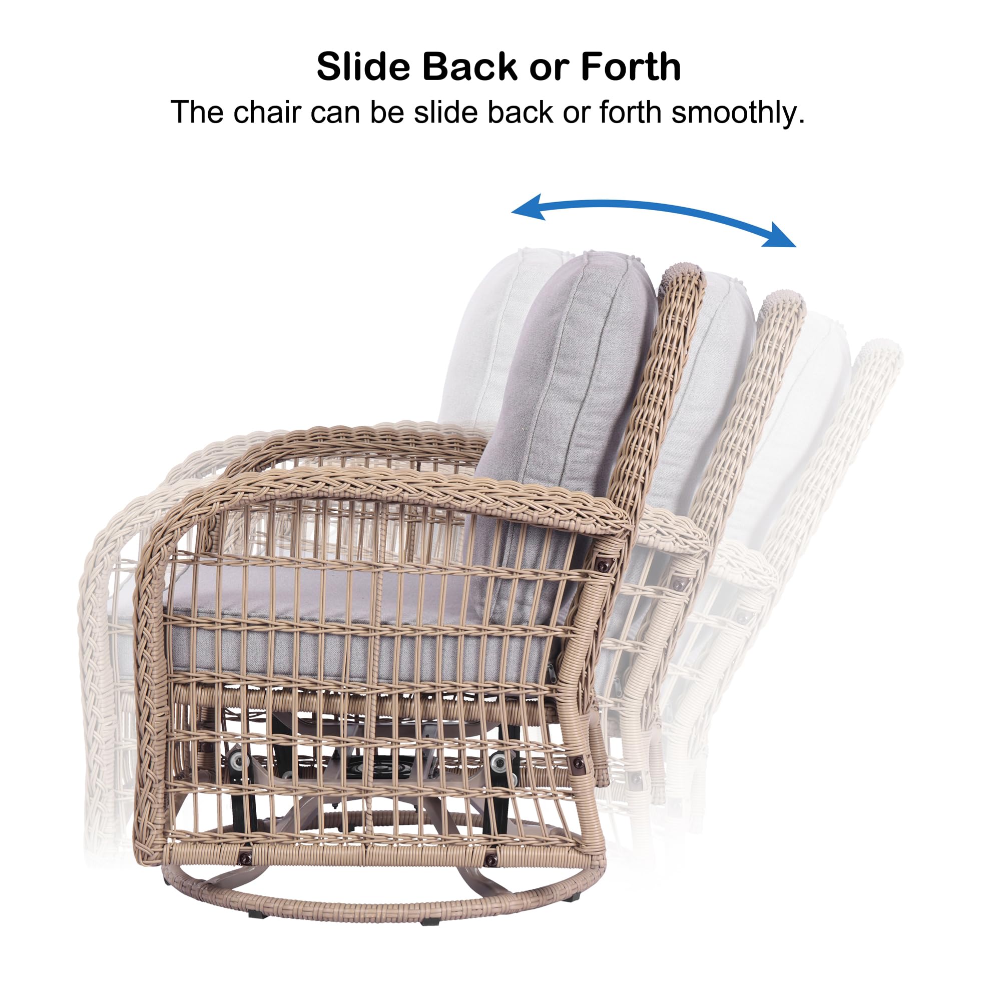 Swivel Wicker Outdoor Lounge Chair with Gray Cushion - Weather-Resistant PE Rattan Rocking Chair for Patio, Porch, Sunroom, Deck & Backyard - Perfect for Relaxing, Sunbathing and Outdoor Entertaining
