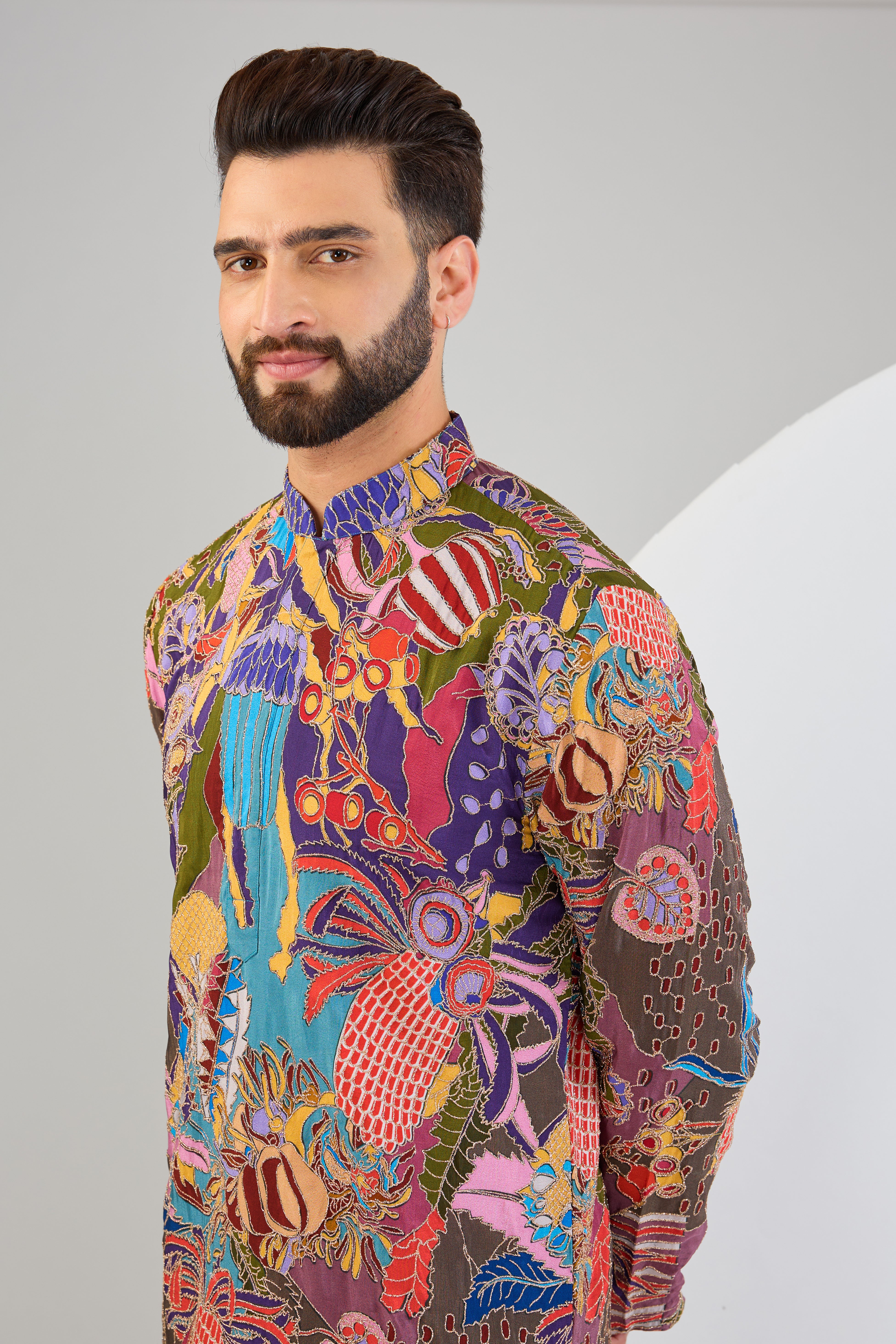 Stylish Multi-Color Abstract Kurta with Elegant Zari Embroidery - Perfect for Festivals, Parties & Ethnic Fashion
