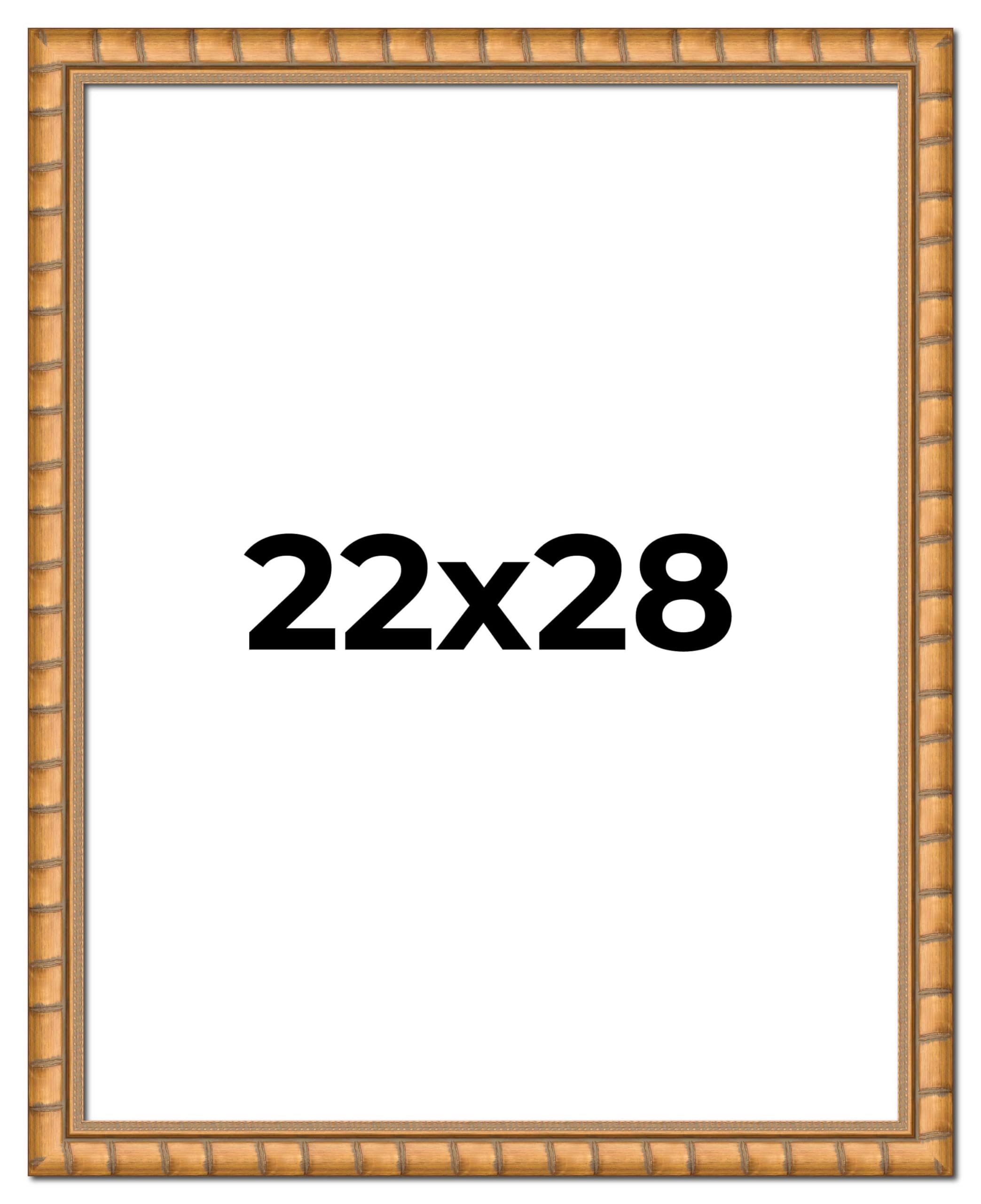 22x28 Inch Gold Real Wood Picture Frame - 1.5 Inch Width & 0.5 Inch Depth | Premium Bhutan Bamboo Photo Frame with UV Acrylic, Foam Backing & Hanging Kit | Perfect for Wall Decor, Family Photos & Art Display