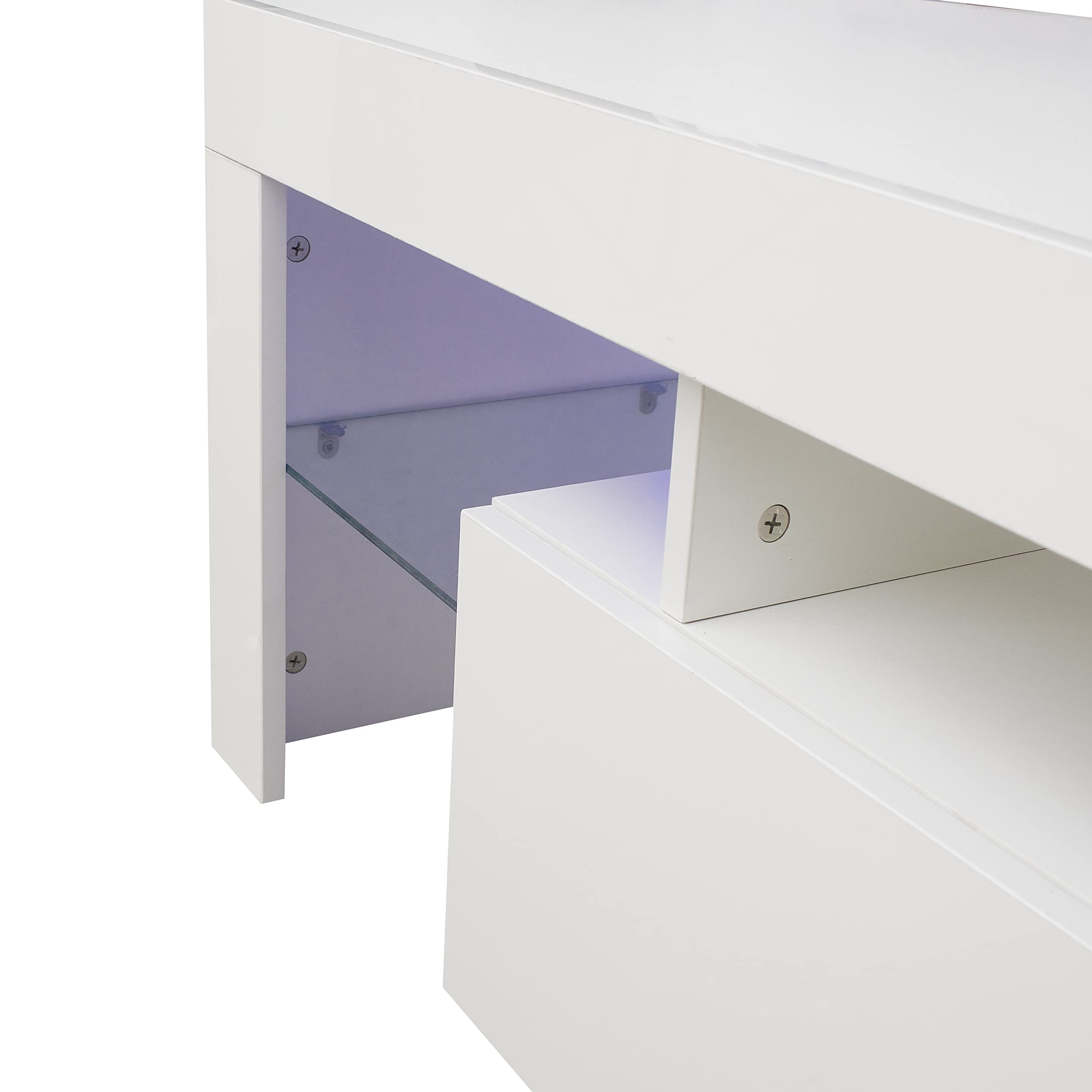 HABITRIO Modern TV Stand for 55 Inch TVs with LED Lights & Drawer - White TV Cabinet Entertainment Center for Living Room, Bedroom, Lounge - Easy Assembly Living Room Furniture Set