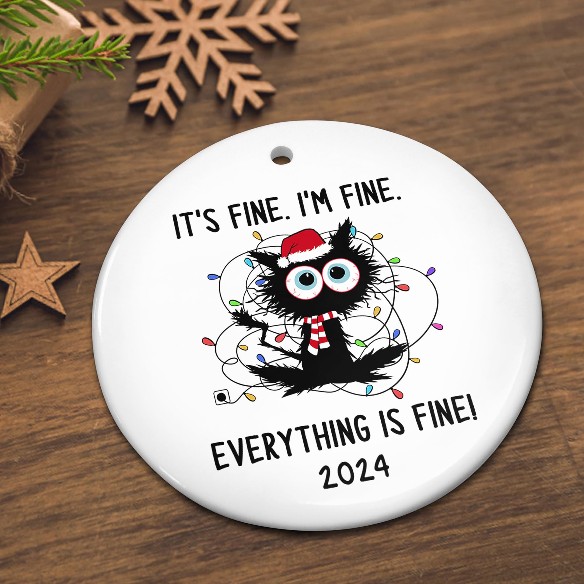 Funny Cat Christmas Ornaments 2024 - Ceramic Black Cat Decor for Cat Lovers | Unique Birthday & Holiday Gifts for Women & Men | Perfect for Tree Decorations, Stocking Stuffers & Cat-Themed Parties