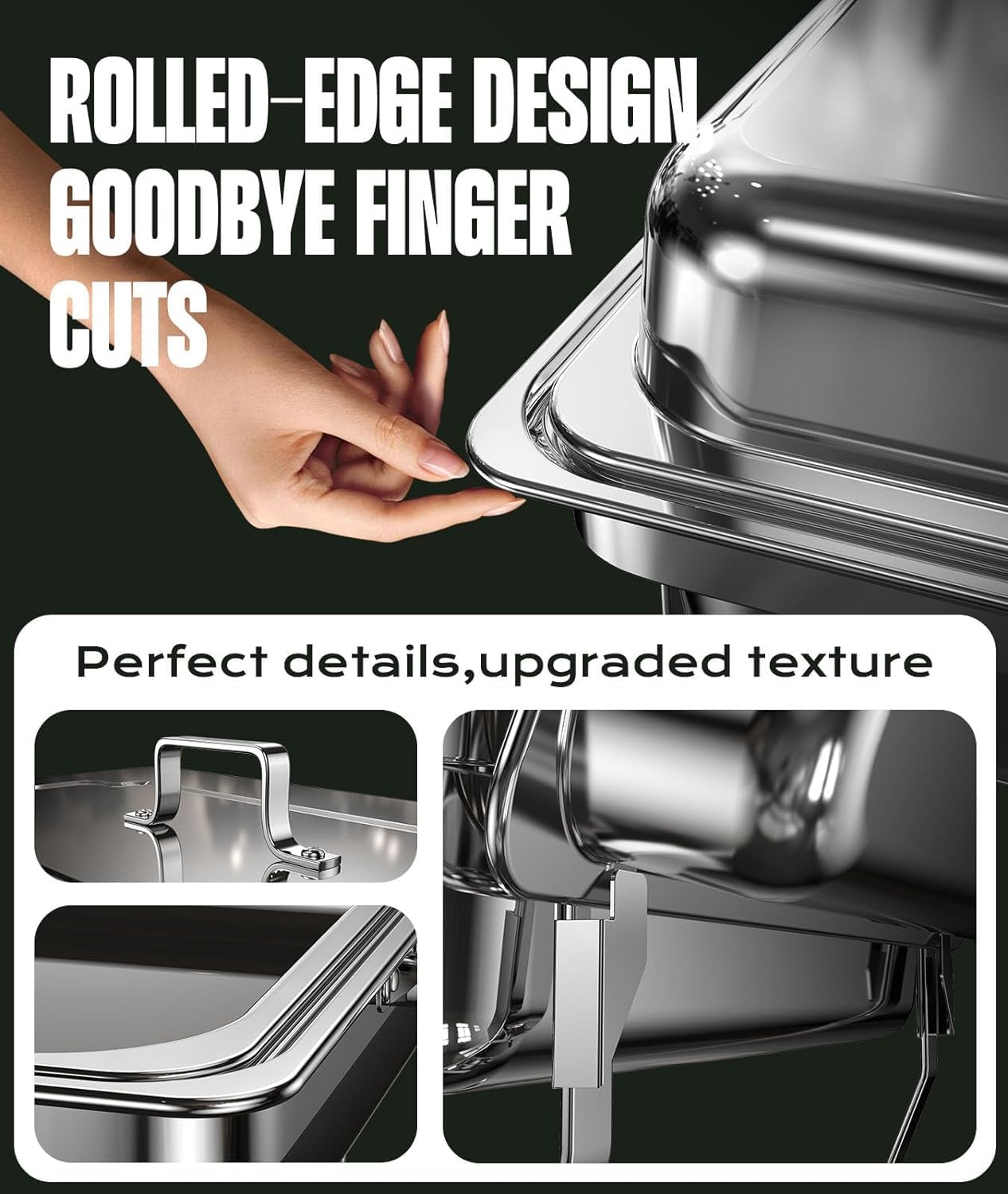 4-Pack 9QT Buffet Chafing Dishes with Roll Edge Design - Mirror Polished Stainless Steel Food Warmers for Catering, Parties, Weddings & Events - Safe No-Cut Finger Protection - Perfect for Banquets, Buffets & Holiday Gatherings