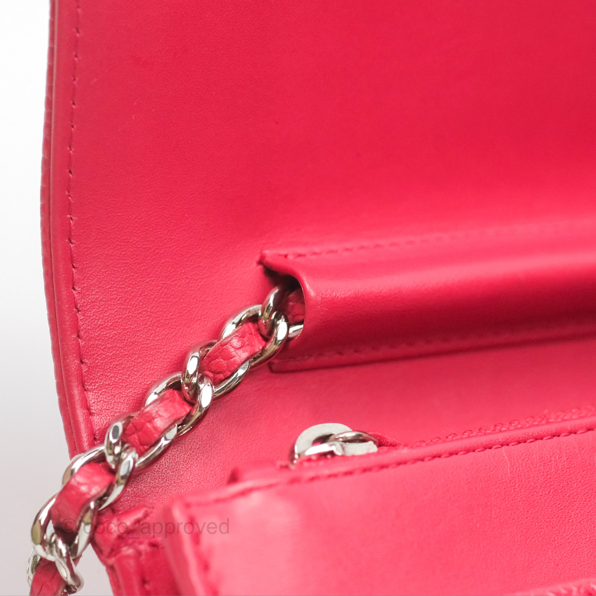 Chanel CC Wallet On Chain WOC in Dark Pink Caviar Leather with Silver Hardware - Perfect for Evening Events, Parties & Luxury Fashion Accessories