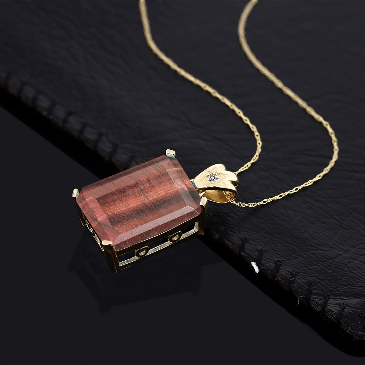 18K Yellow Gold Plated Emerald Cut Gemstone Birthstone Pendant Necklace with Diamond Accents | 18X13MM Center Stone & 1.8MM Round Stones | Fine Jewelry Gift for Women, Wife, Mom | 18 Inch Chain | Perfect for Birthdays, Anniversaries, Mother's Day & Special Occasions