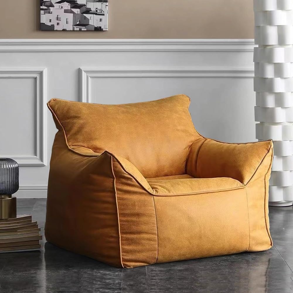 Premium PU Faux Suede Bean Bag Chair Cover (No Filler Included) - Waterproof, Durable & Luxurious Lazy Sofa Slipcover for Bedroom, Living Room, Garden - Retro Yellow | Perfect for Relaxing, Gaming & Outdoor Lounging