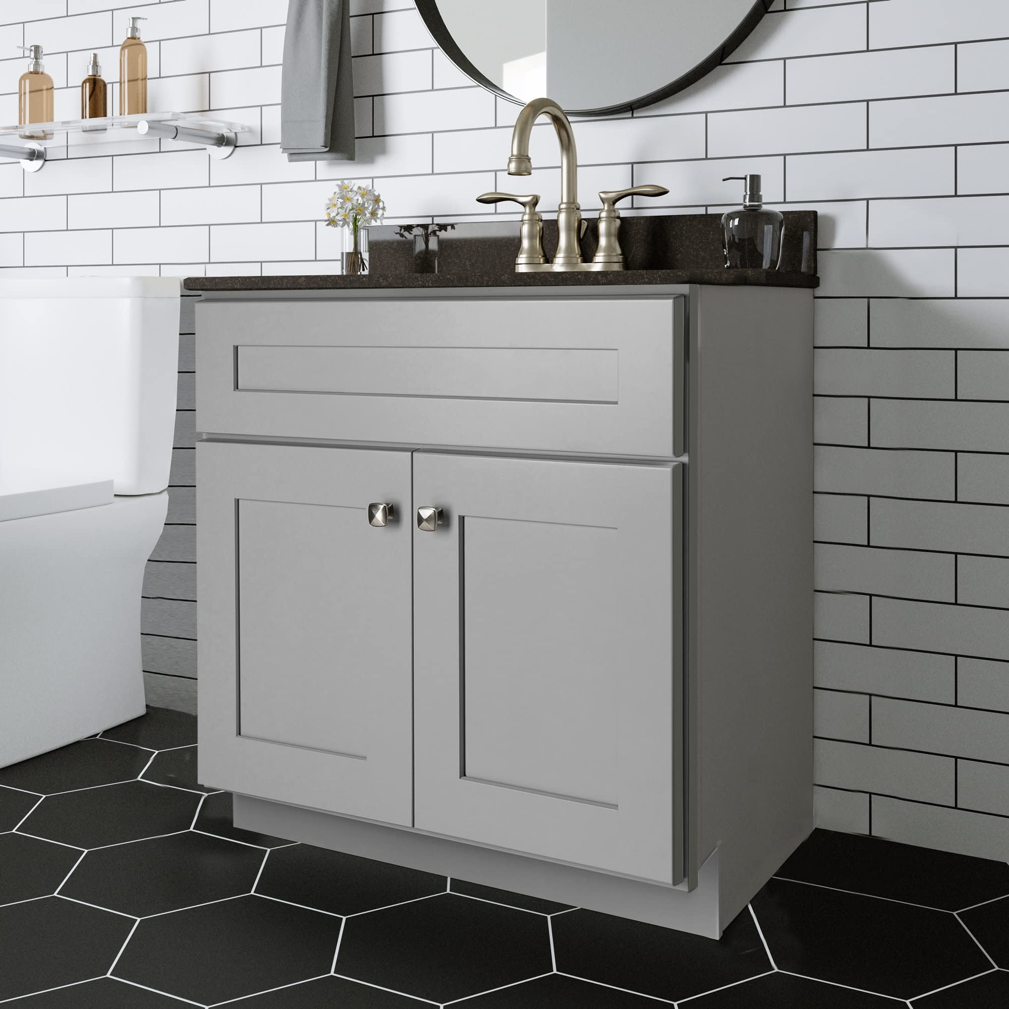 Design House Brookings 30-Inch Solid Wood Bathroom Vanity with Single Sink - Ready to Assemble in Sherwin Williams® Gray (587089) - Perfect for Modern Bathrooms, Small Spaces & Home Renovations