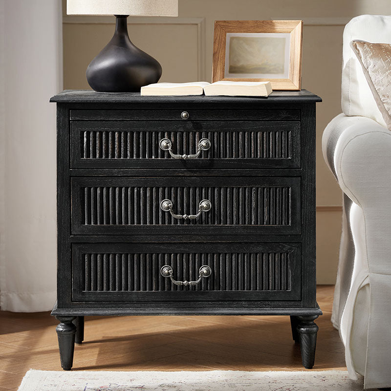 Farmhouse Solid Wood Nightstand with Fluted Drawer - Rustic Bedside Table with Optional Storage Drawer - Perfect for Bedroom, Guest Room, or Cabin Decor