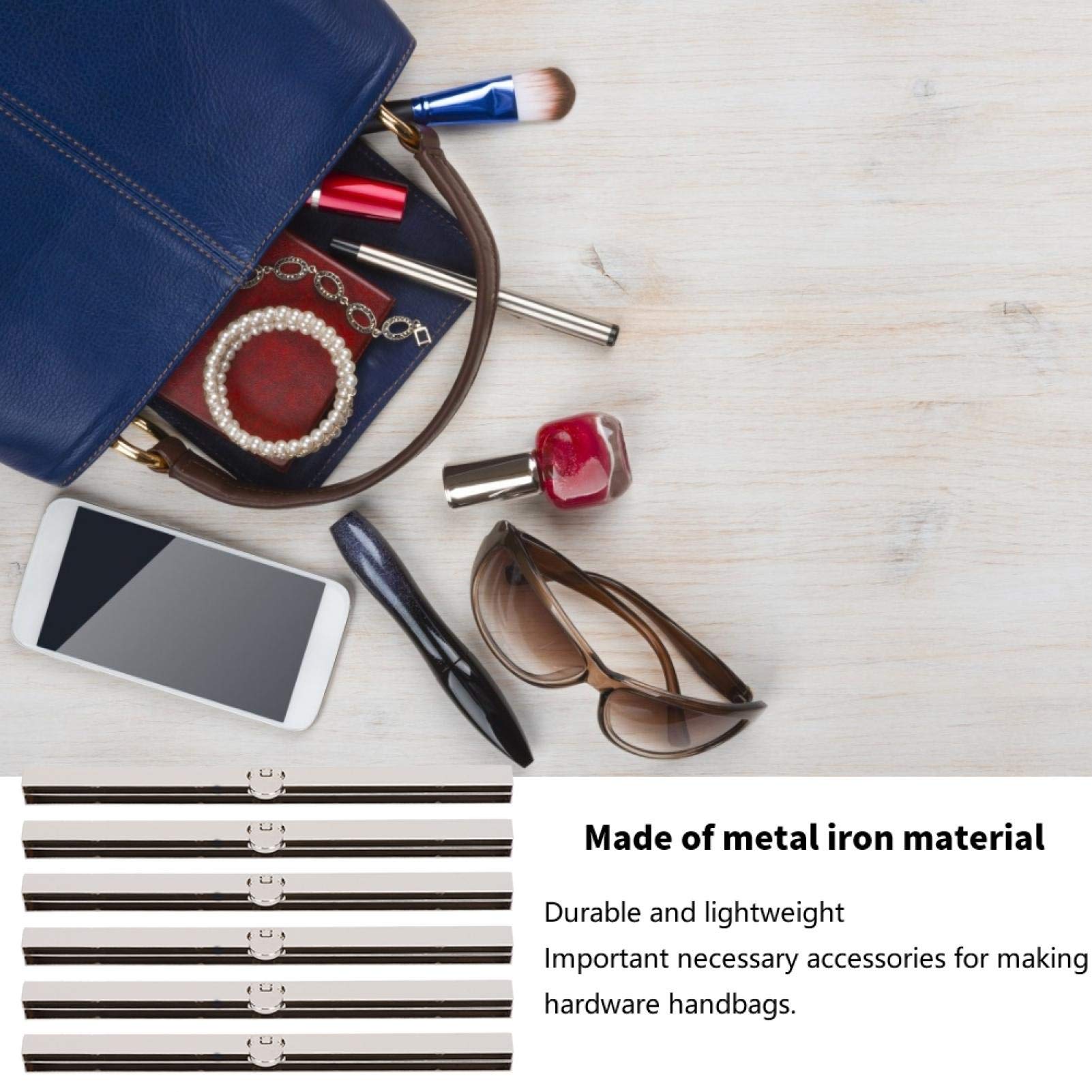 Pssopp 6Pcs Silver Metal Purse Frame - Wallet Clasp, Iron Kiss Lock, Leather Bag Clip for DIY Purse & Wallet Making | Perfect for Handmade Bags, Wallets & Crafting Projects