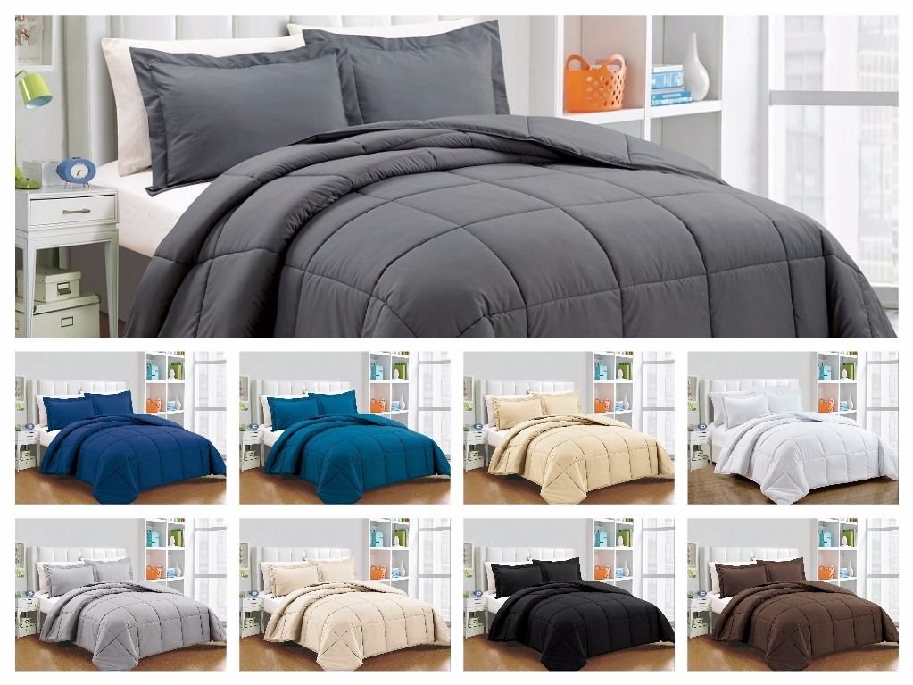 800 Thread Count 100% Egyptian Cotton Down Alternative Comforter Set - Solid Blue King Size 3-Piece Bedding for Luxury Hotels & Master Bedrooms