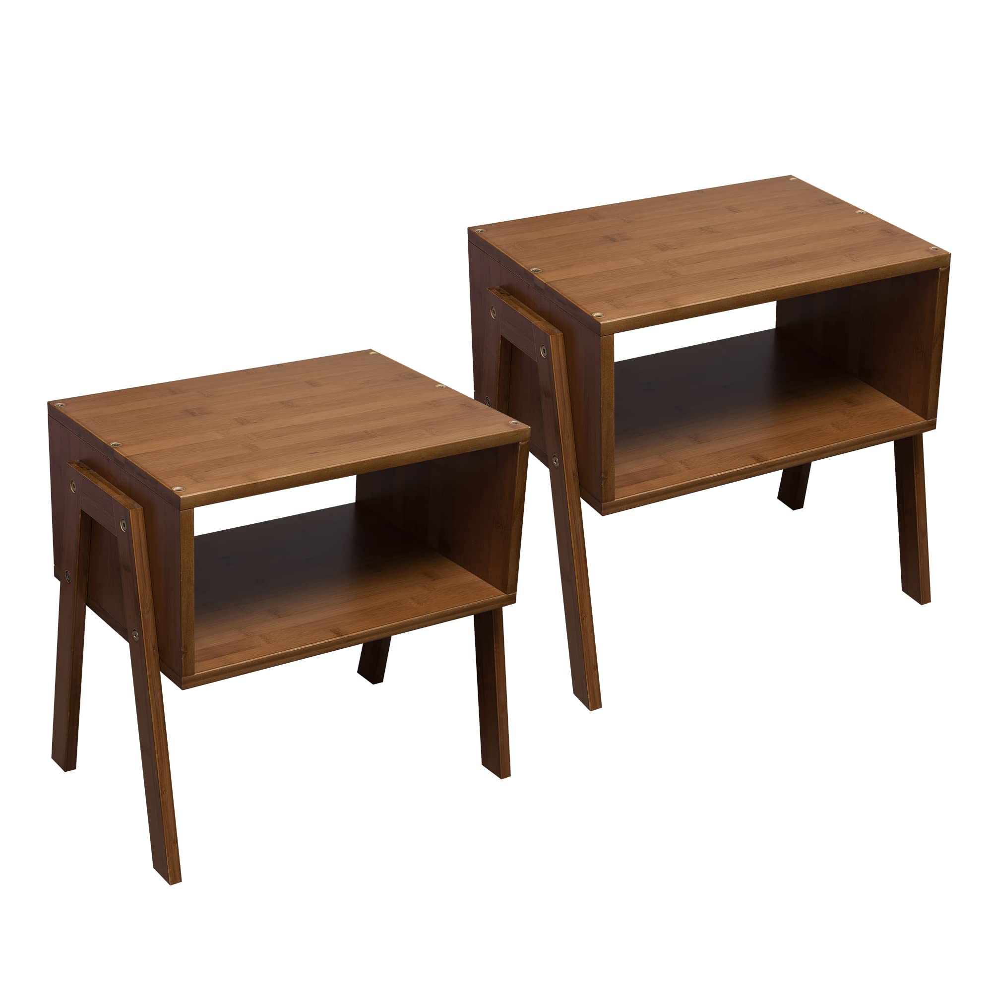 Stackable Bamboo End Tables Set of 2 - Modern Nightstands for Bedroom & Side Tables for Living Room | Caramel Finish | Space-Saving Design for Small Apartments & Dorm Rooms