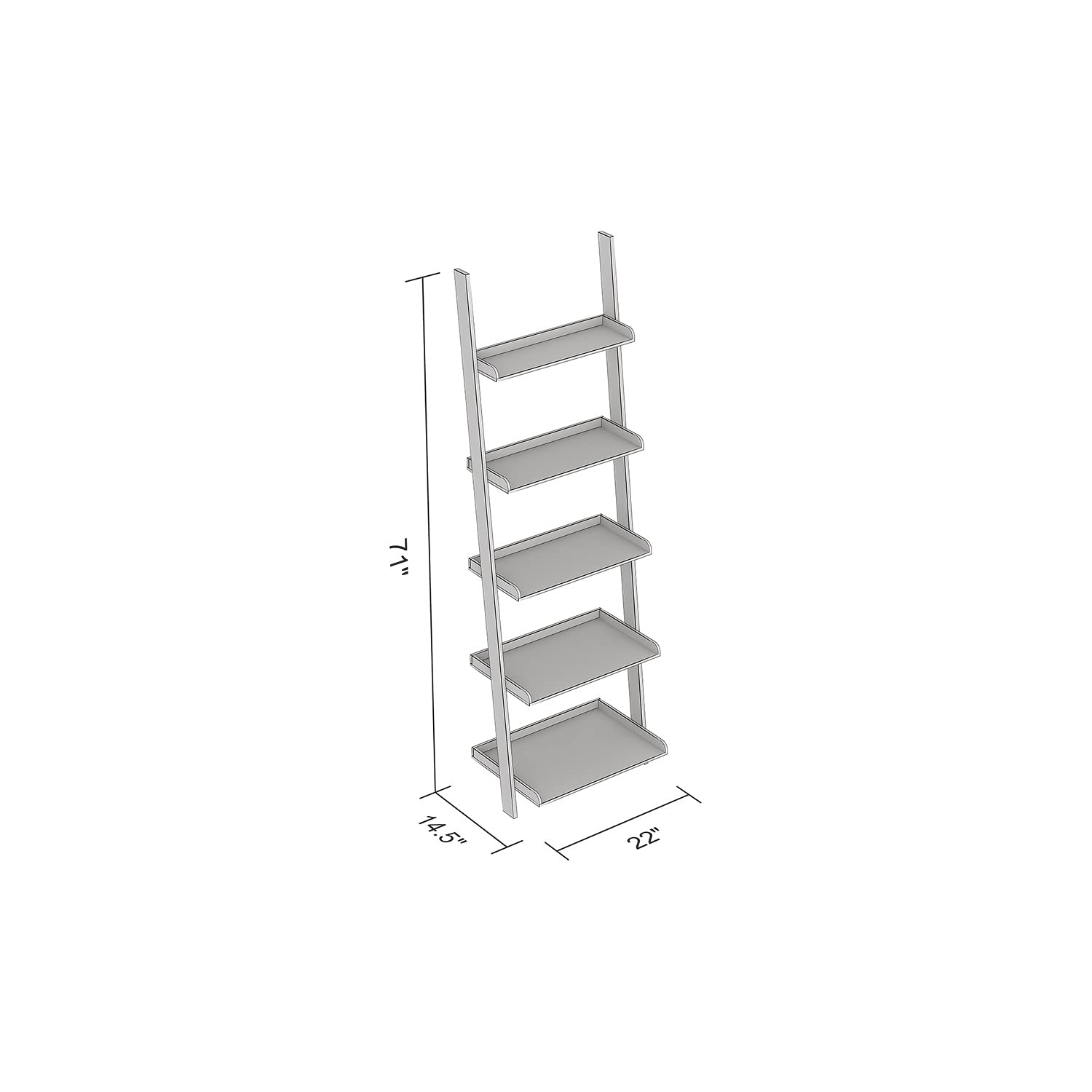 5-Tier Light Grey Wall Shelf with Borders - 70H Sturdy Storage for Living Room, Bedroom & Office Organization