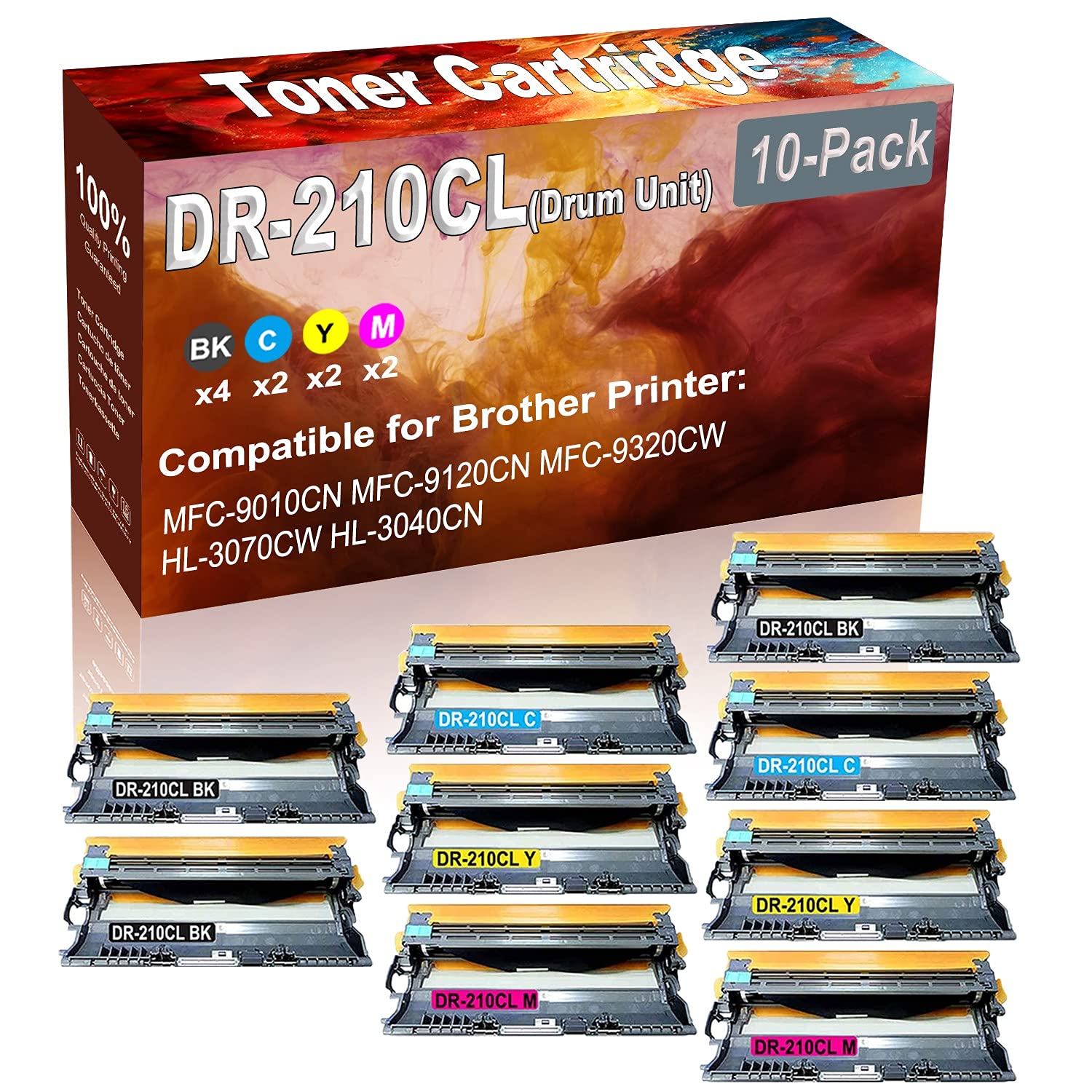 10-Pack (4BK+2C+2Y+2M) High Capacity DR-210CL DR210 DR210CL Compatible Toner Drum Unit for Brother MFC-9010CN MFC-9120CN MFC-9320CW Printers - Perfect for Office & Home Printing Needs