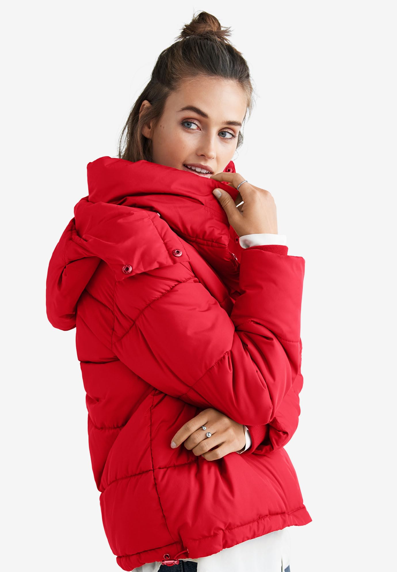 Ellos Women's Plus Size Short Hooded Puffer Jacket - Warm Winter Coat for Outdoor Activities & Casual Wear