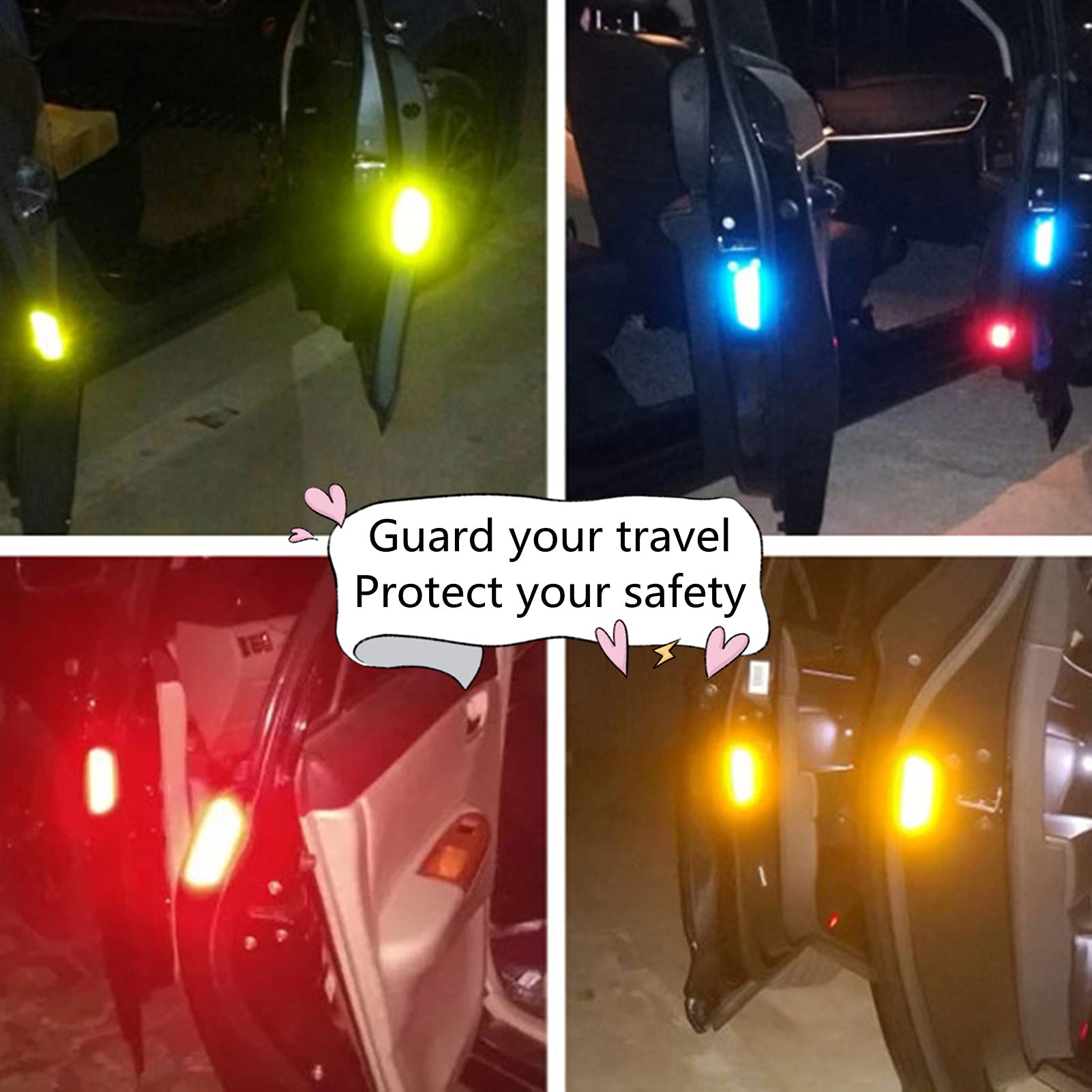4PCS High Reflective Safety Stickers for Car Doors & Helmets - Red