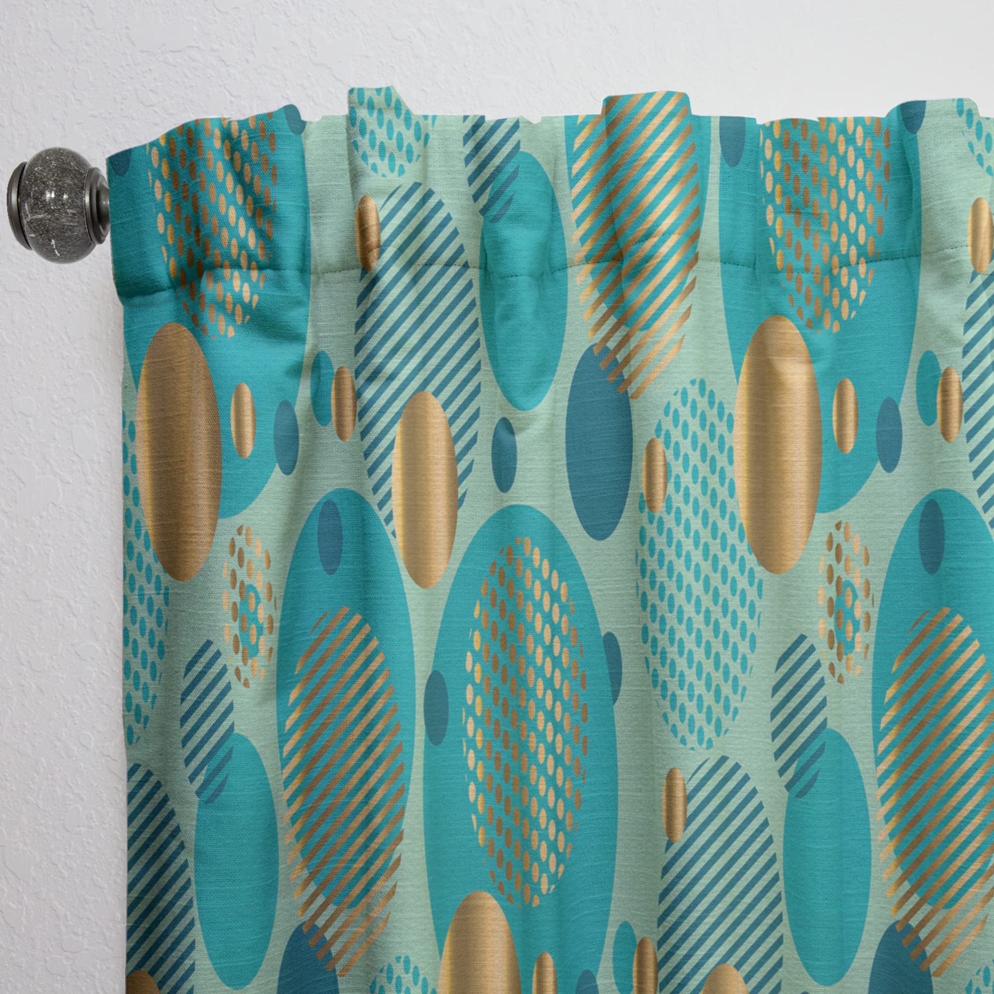 DesignQ Gold & Blue Modern Curtains - Thermal Insulated Single Panel (52x63 inches) for Bedroom & Living Room | Elegant Window Drapes for Home Decor & Light Blocking