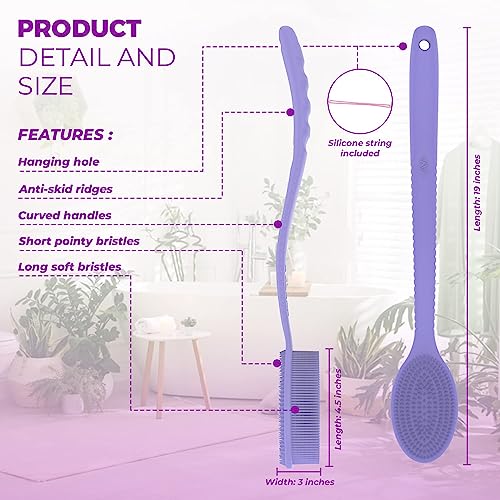 **Avilana 19-Inch Silicone Back Scrubber with Handle – Exfoliating Shower Brush for Men & Women – Long Loofah for Deep Cleansing – Perfect for Hard-to-Reach Areas & Spa-Like Experience**