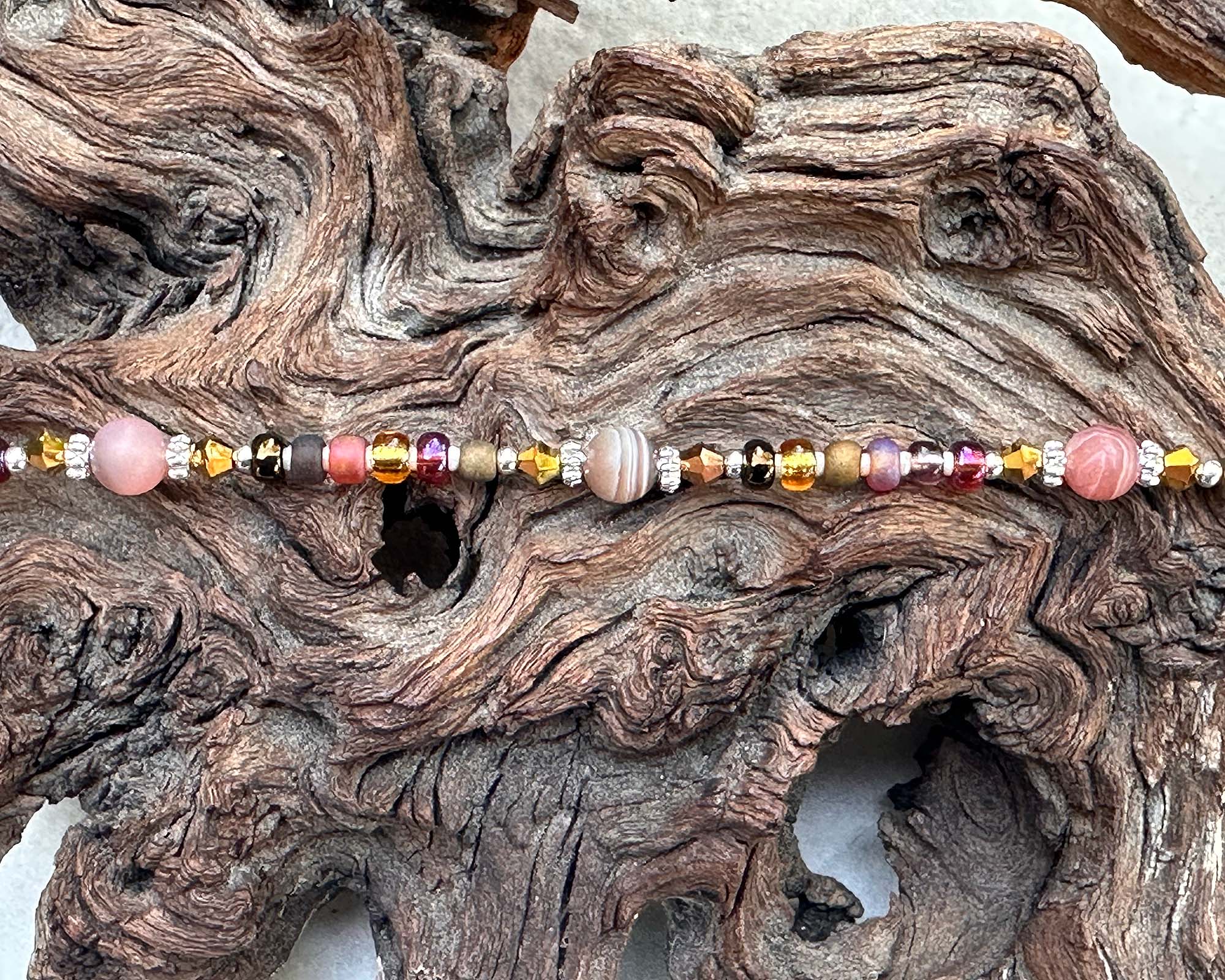 10 Natural Chestnut Agate Gemstone Beaded Anklet Bracelet for Women - Boho Chic Adjustable Ankle Jewelry for Beach, Yoga & Summer Outfits