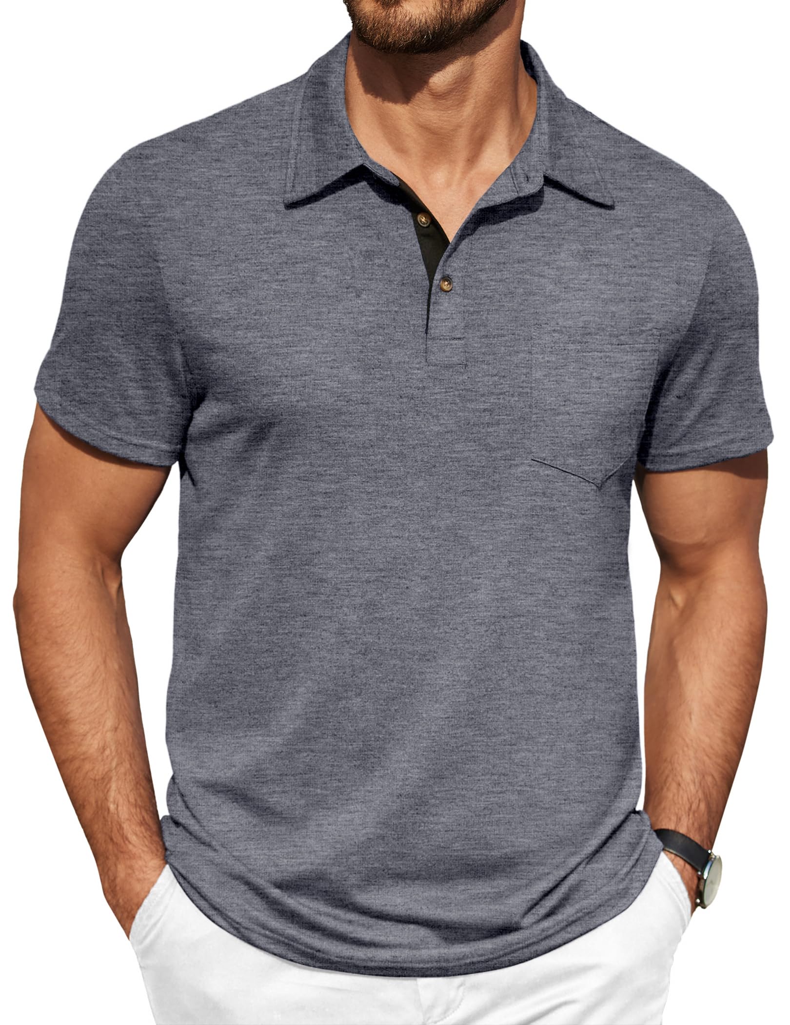 COOFANDY Men's Short Sleeve Polo Shirt - Breathable Casual Button Down Golf Shirt for Summer | Comfortable Dressy T-Shirt for Work, Golf & Outdoor Activities