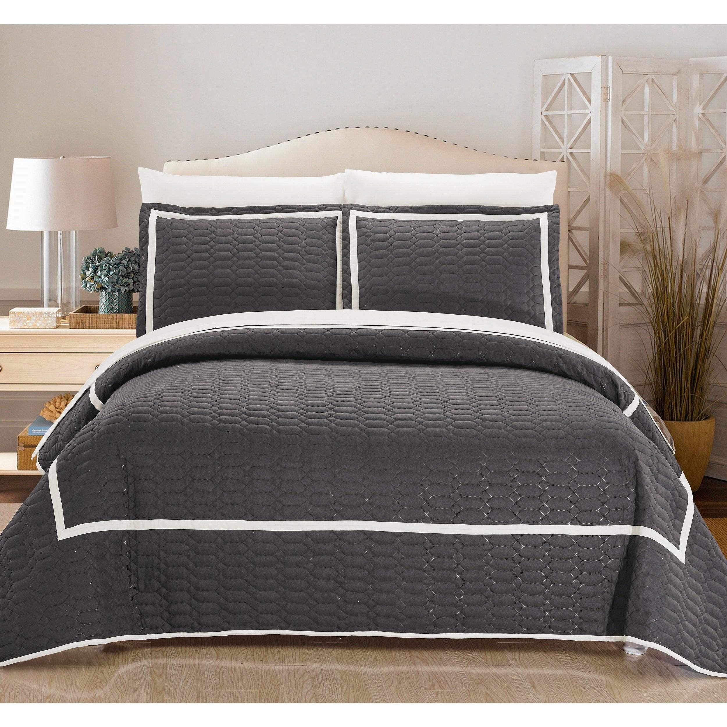 Chic Home 7-Piece Marla Grey Quilt Set King Size - Luxury Bedding Collection for Master Bedroom & Guest Room Decor