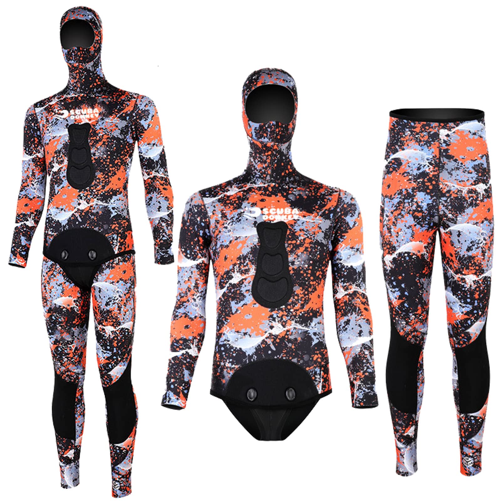 3MM Camo Hooded Wetsuit 2-Piece Set for Men & Women - Thermal Diving Suit for Spearfishing, Snorkeling, Scuba Diving & Surfing - Perfect for Cold Water Adventures & Water Sports Enthusiasts