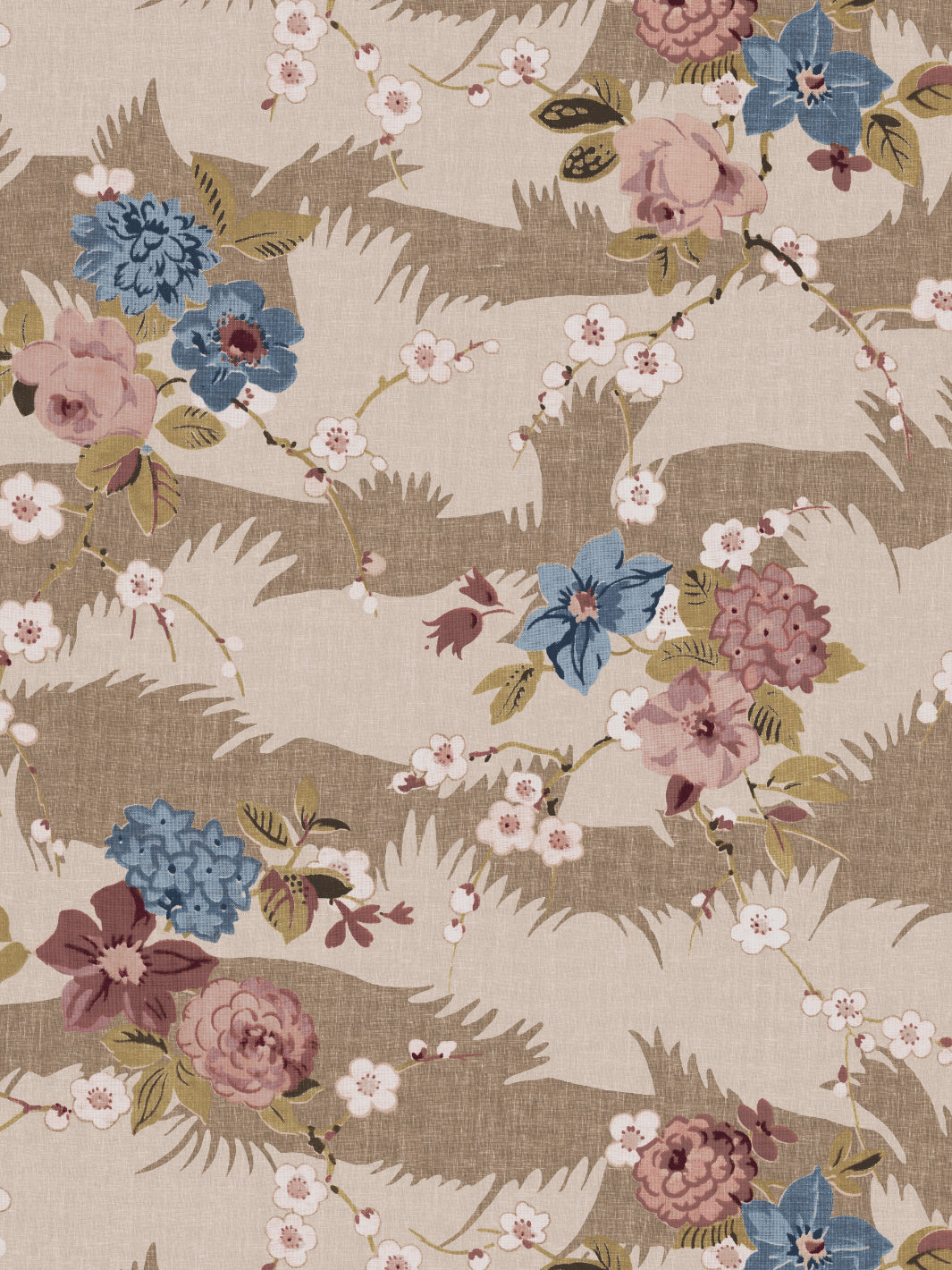 Nathan Turner Dora Chintz Wallpaper - Taupe & Mustard Floral Pattern for Living Room & Bedroom Decor