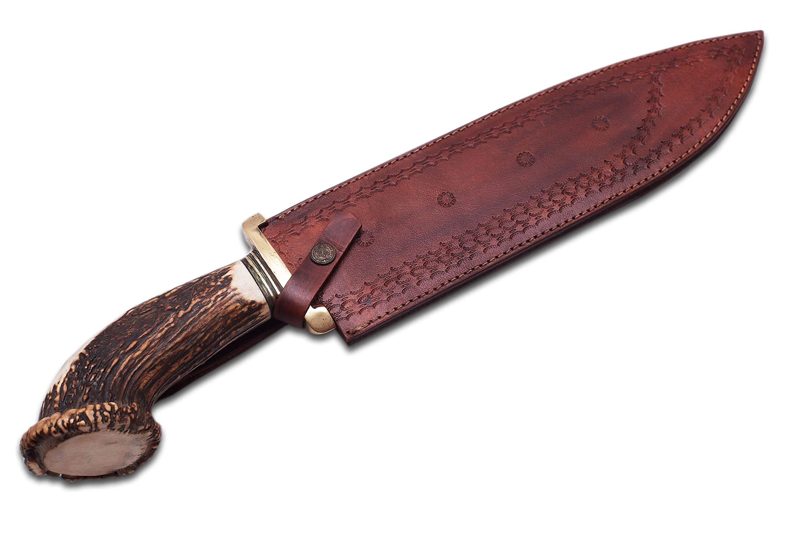 Premium Damascus Steel Survival Knife - Handcrafted Hunting Knife with Stag Antler Handle - Perfect for Outdoor Adventures, Camping & Bushcraft Survival Gear