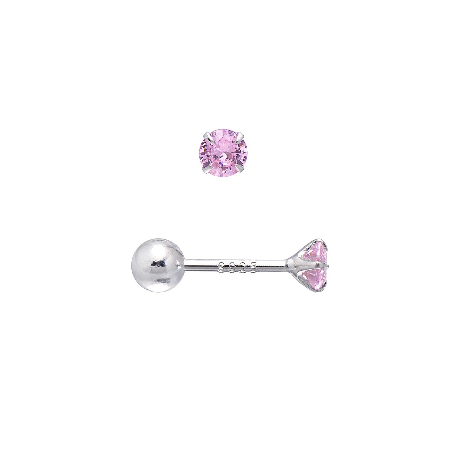 Sterling Silver Cubic Zirconia Screw Back Earrings - 3mm Barbie Pink Studs | Perfect for Everyday Wear, Gift Giving & Special Occasions