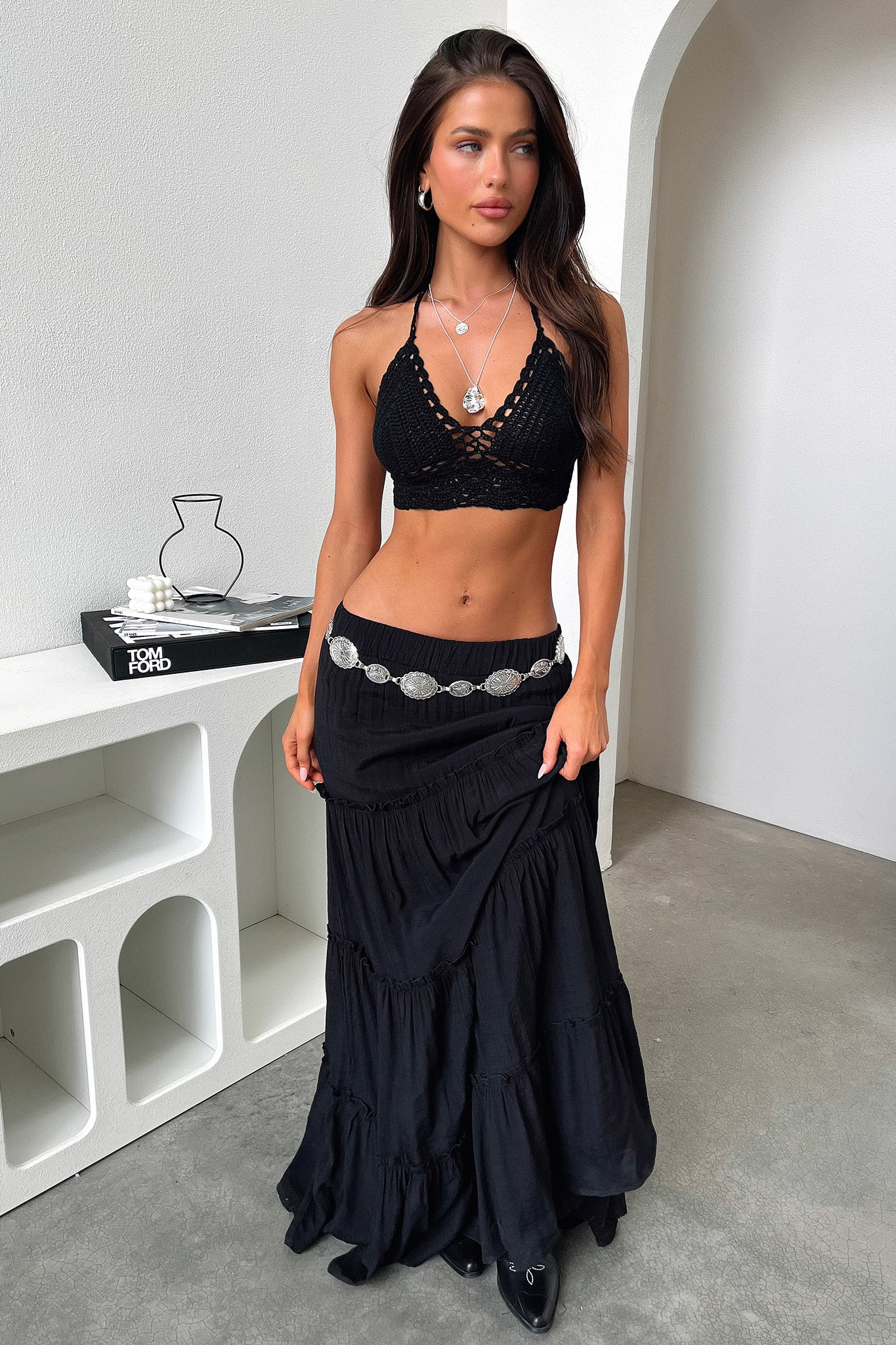 Women's Dunne Maxi Skirt in Black - Elegant Long Flowy Skirt for Casual Wear, Beach, and Summer Outfits