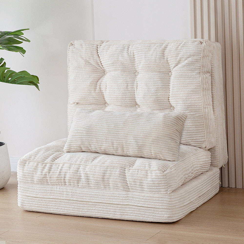 MAXYOYO Tufted Bean Bag Sofa Bed - Foldable Floor Couch with Pillows, Beige | Comfortable Lounge Chair for Living Room, Bedroom & Dorm | Perfect for Relaxing, Reading & Napping