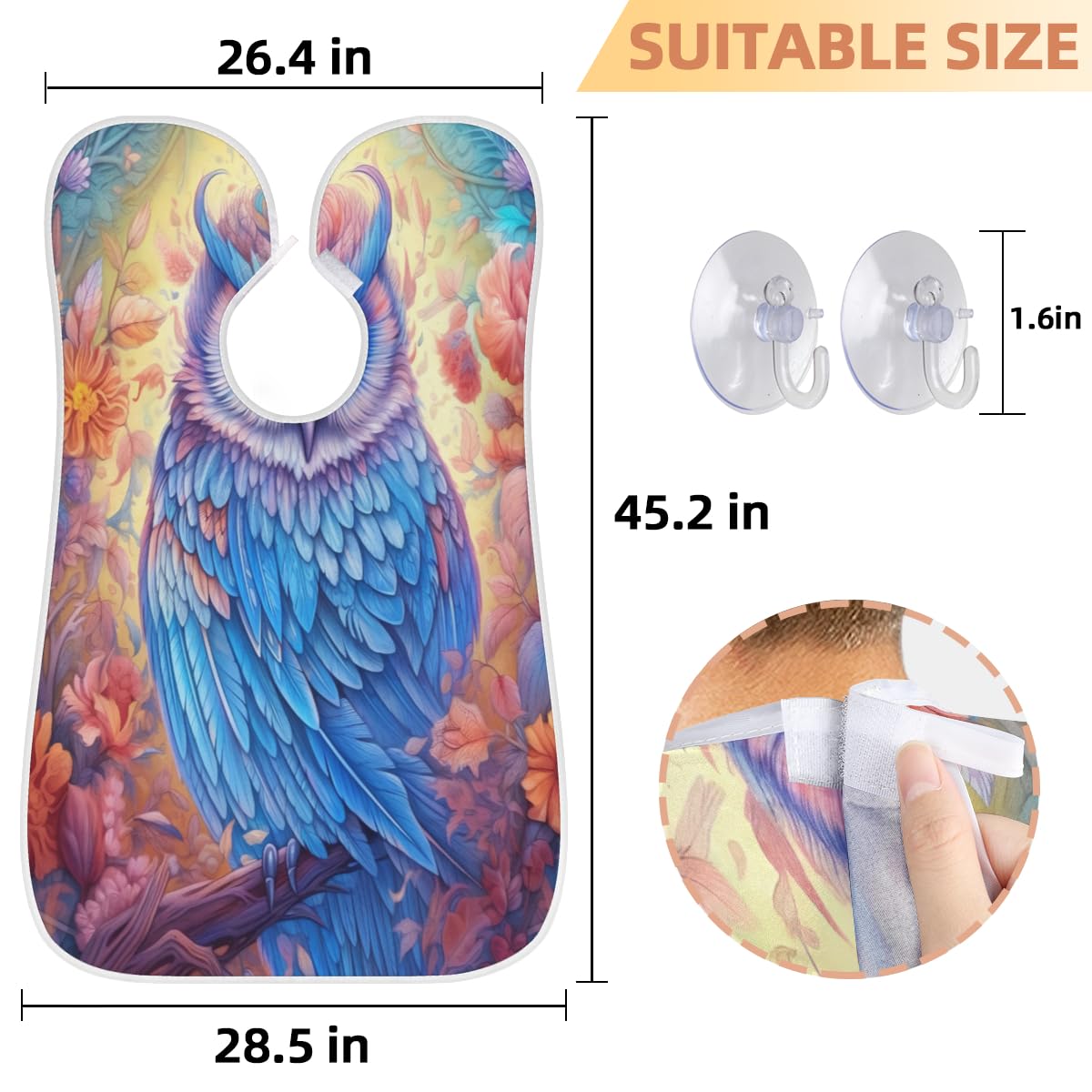 Owl Flower Illustration Beard Shaving Bib for Men | Waterproof Makeup & Hair Dye Apron | Artist & Barber Cape for Haircut | Sink Hair Catcher | Perfect Gift for Beard Trimming & Lineup | Ideal for Home Salon, Barbershop & DIY Grooming