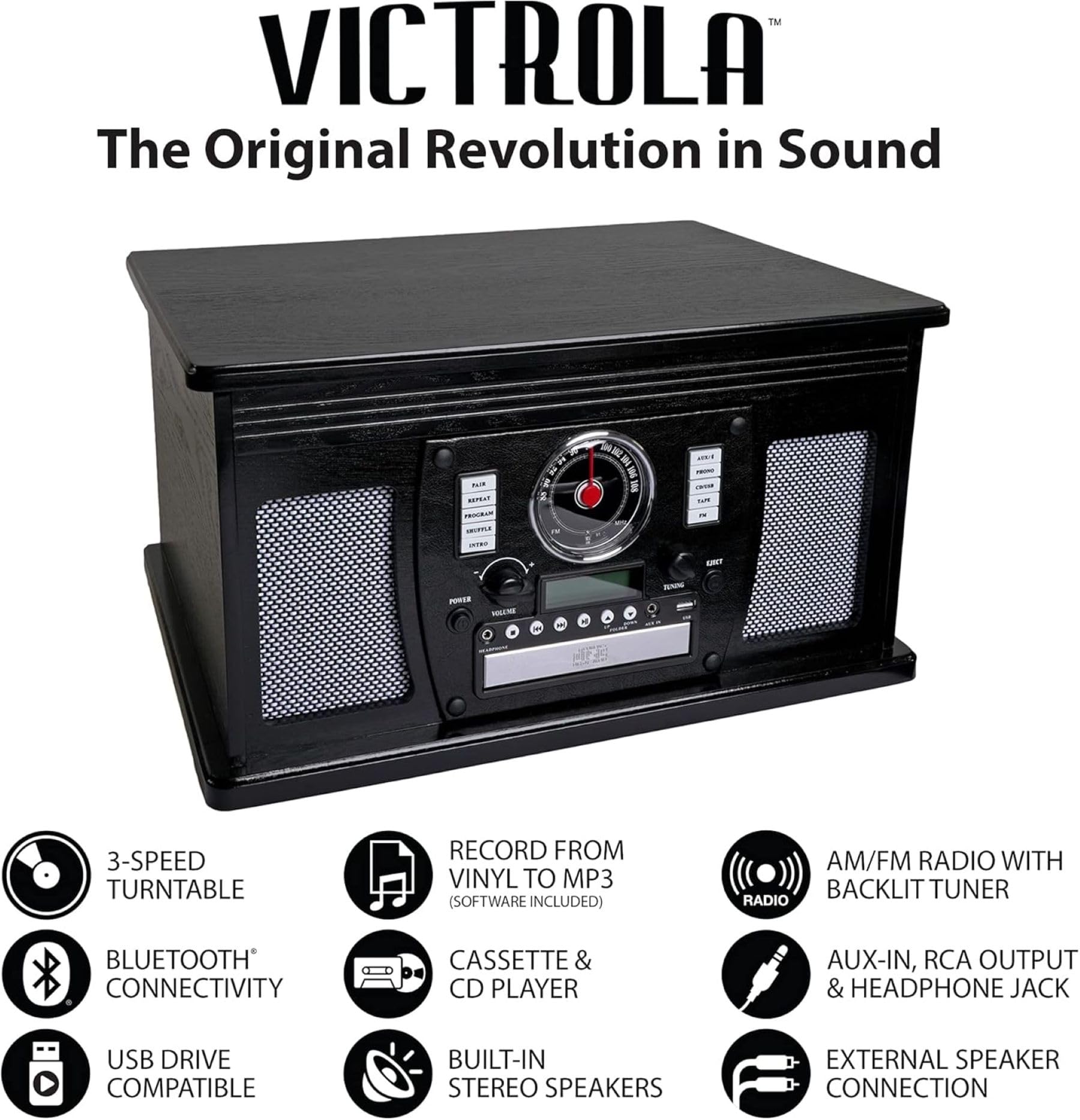 Victrola Aviator 8-in-1 Bluetooth Record Player & Multimedia Center with Built-in Stereo Speakers - 3-Speed Turntable, Vinyl to MP3 Recording, Wireless Music Streaming, Mahogany Finish | Perfect for Home Entertainment, Vinyl Collectors & Music Lovers