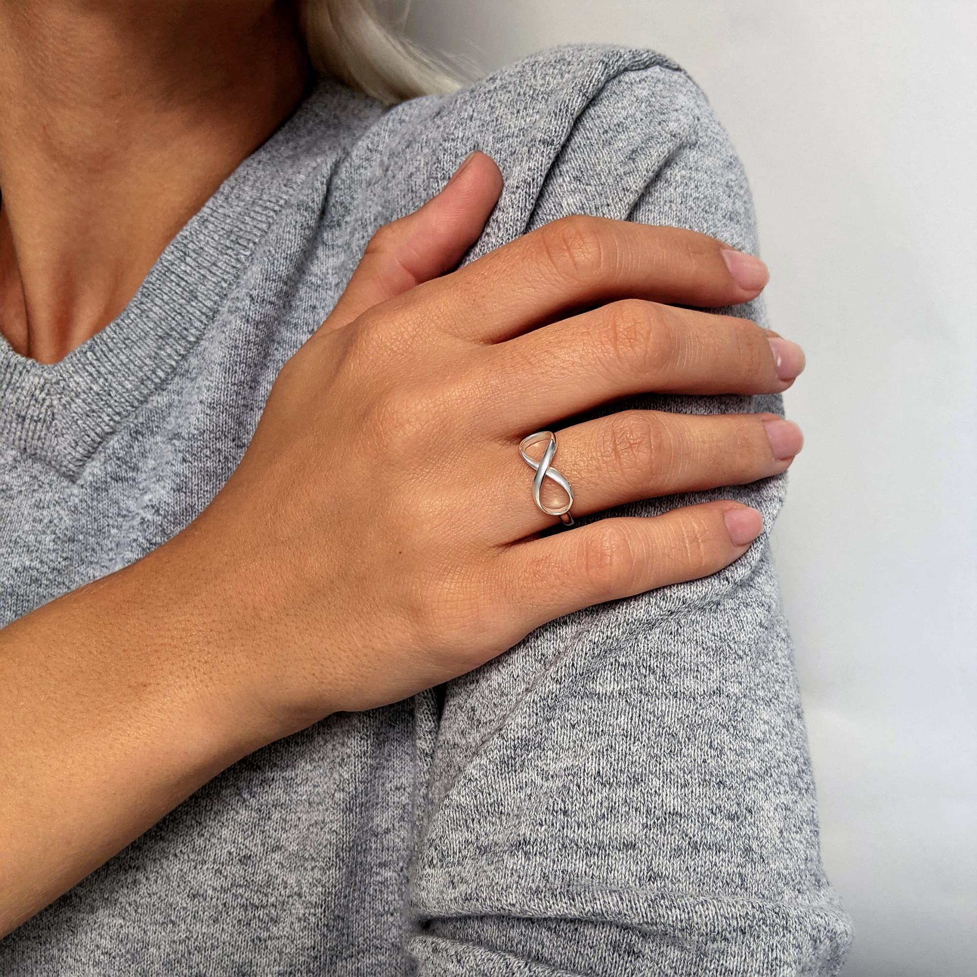 Silverly Women's 925 Sterling Silver Infinity Symbol Stackable Ring - 8 Band Set for Everyday Wear, Gift Giving & Special Occasions