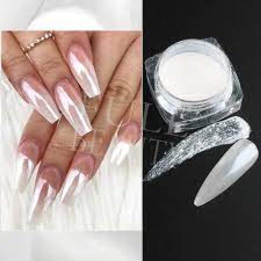 Bunny Nail Studio Chrome Powder for Nail Art - Pearl White Nail Glitter & Polish Powder Kit | Professional Chrome Nail Paint for Extensions & Manicures | Perfect for Salon, Home DIY & Party Nail Designs