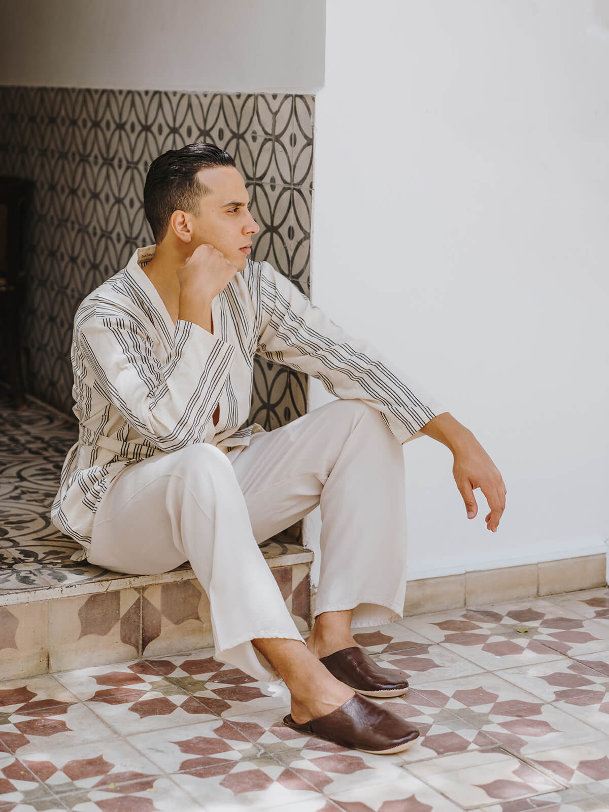 Authentic Moroccan Men's Babouche Slippers - Soft Leather Chocolate Brown | Comfortable House Shoes for Relaxation at Home