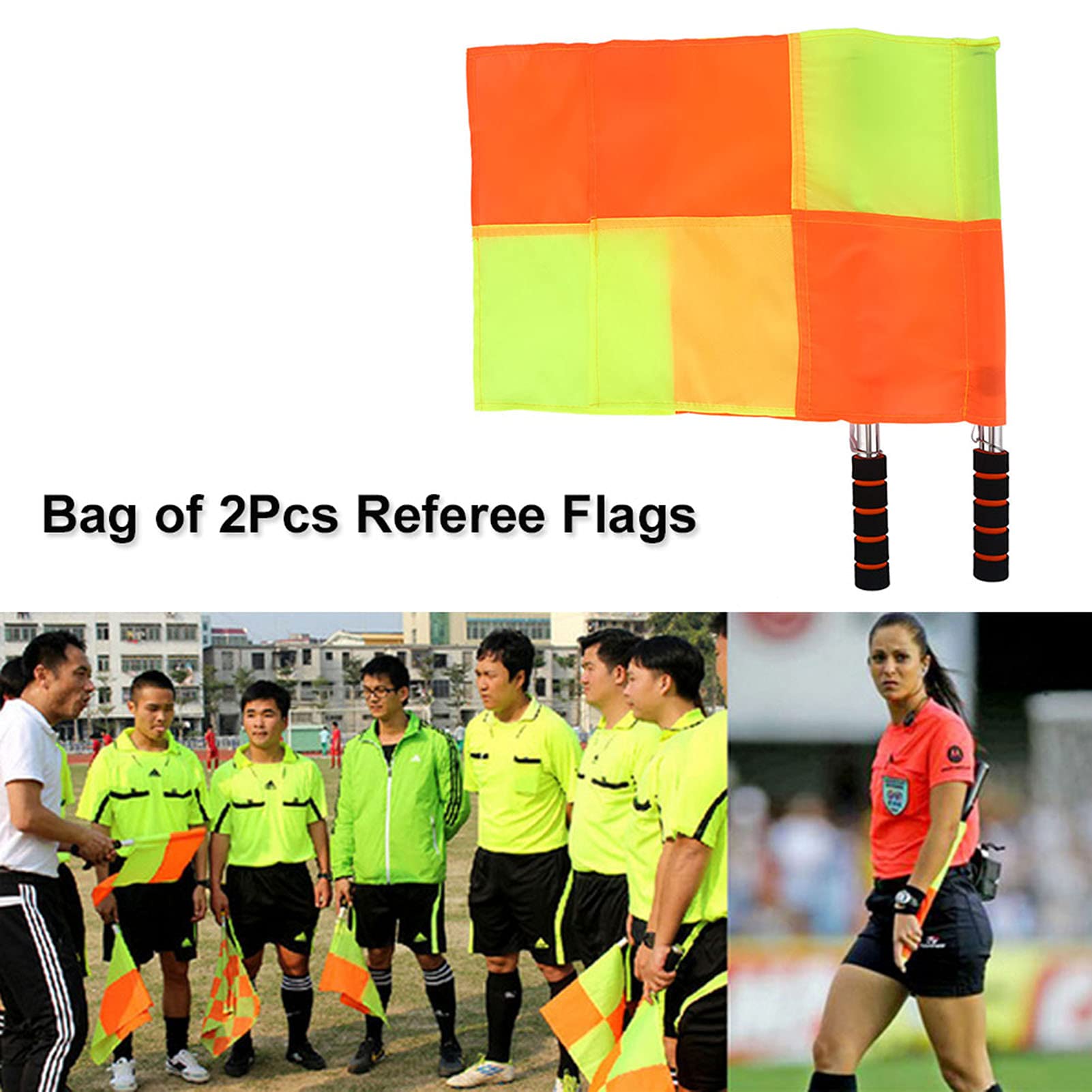 2 Pack Soccer Referee Flags with Sponge Handle - Football Linesman Flags for Sports Matches, Training, Track & Field - Ideal for Soccer, Football, Hockey Games and Practice Sessions